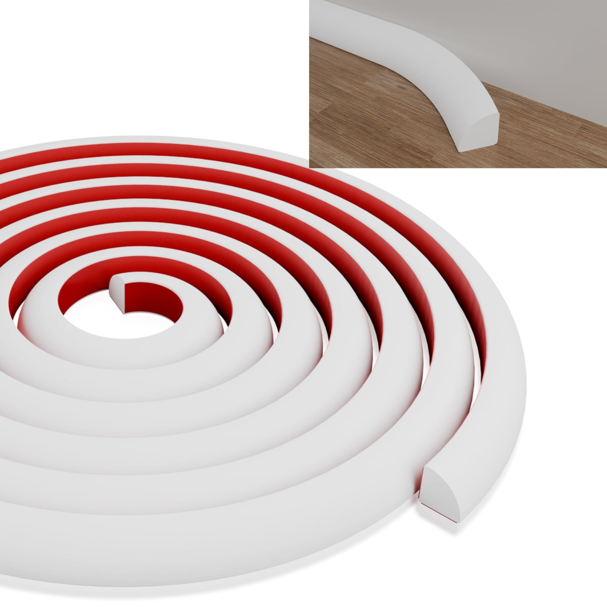 Angel Sar 3/4 Inch x 20 FT White Flexible Self Adhesive Rubber Quarter Round Molding Trim for Door Window Bathroom Kitchen Countertop Floor
