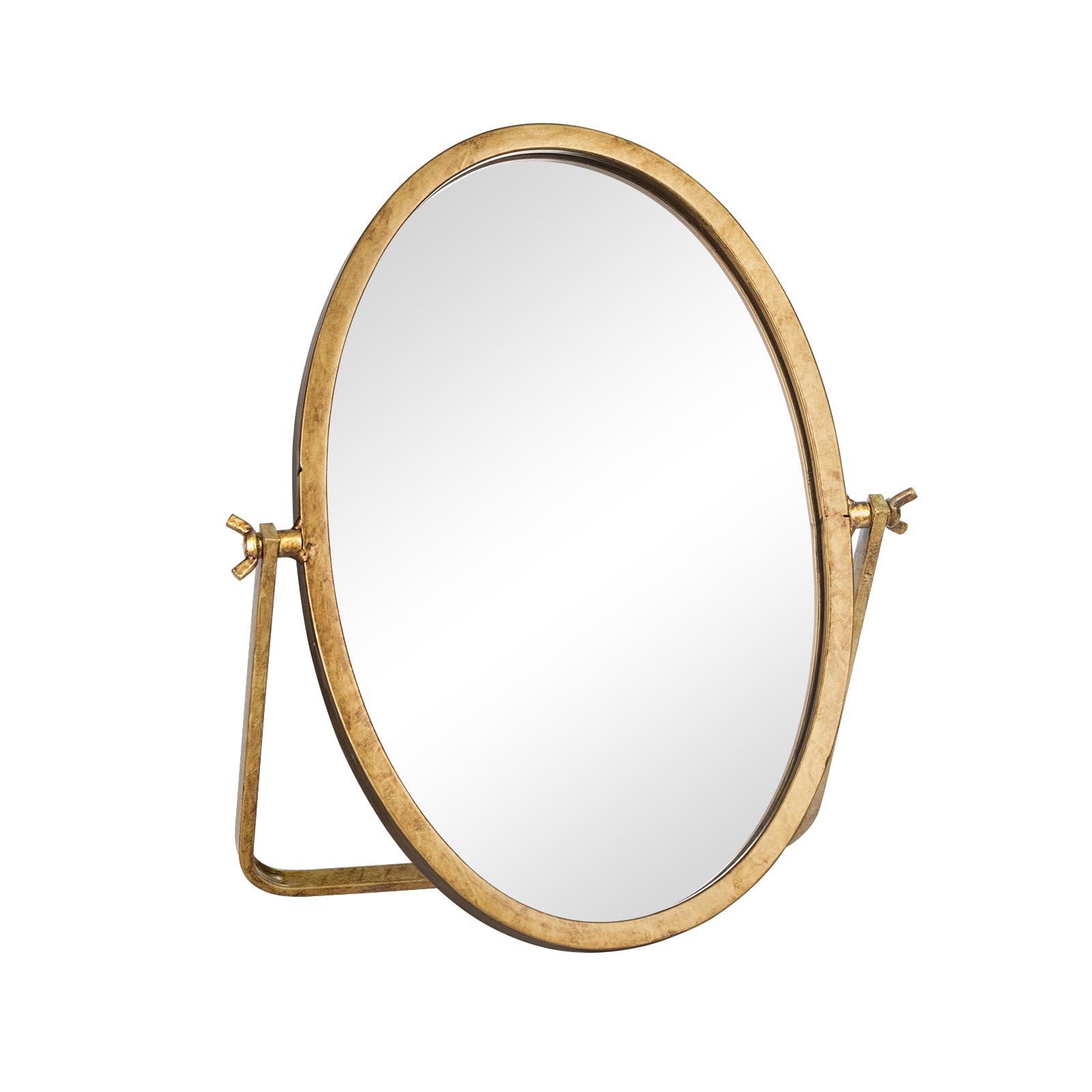 Lukvuzo  Vintage Oval Vanity Mirror Antique Gold Metal Frame 360 Degree Rotating Tabletop Makeup Mirror for Bathroom Bedroom Desk 11 8 x 7 9 Inch