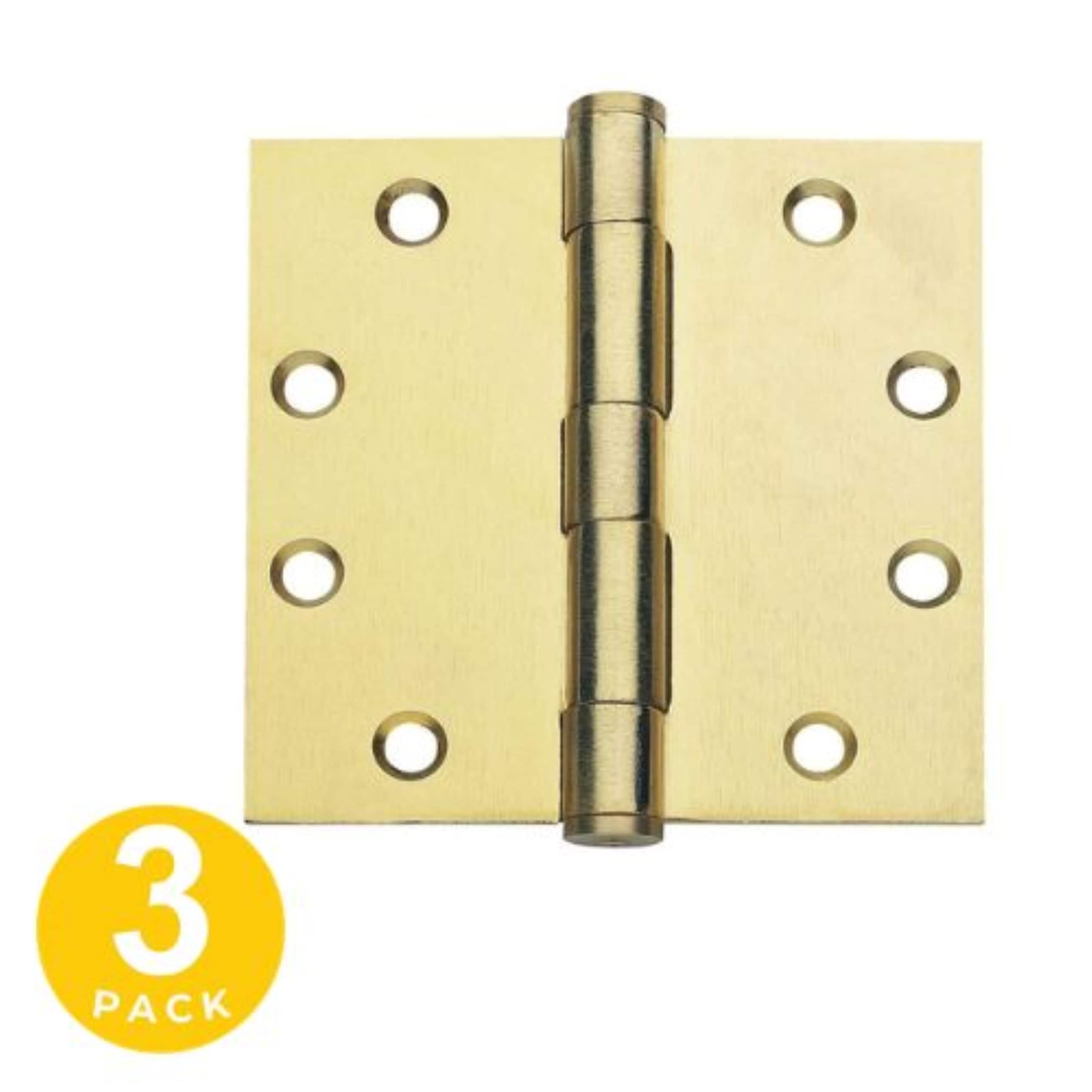 Global Door Controls Commercial Full Mortise with Fixed Pin 4-1/2-in H Square Satin Brass Flush Interior/Exterior Door Hinge 3 -Pack