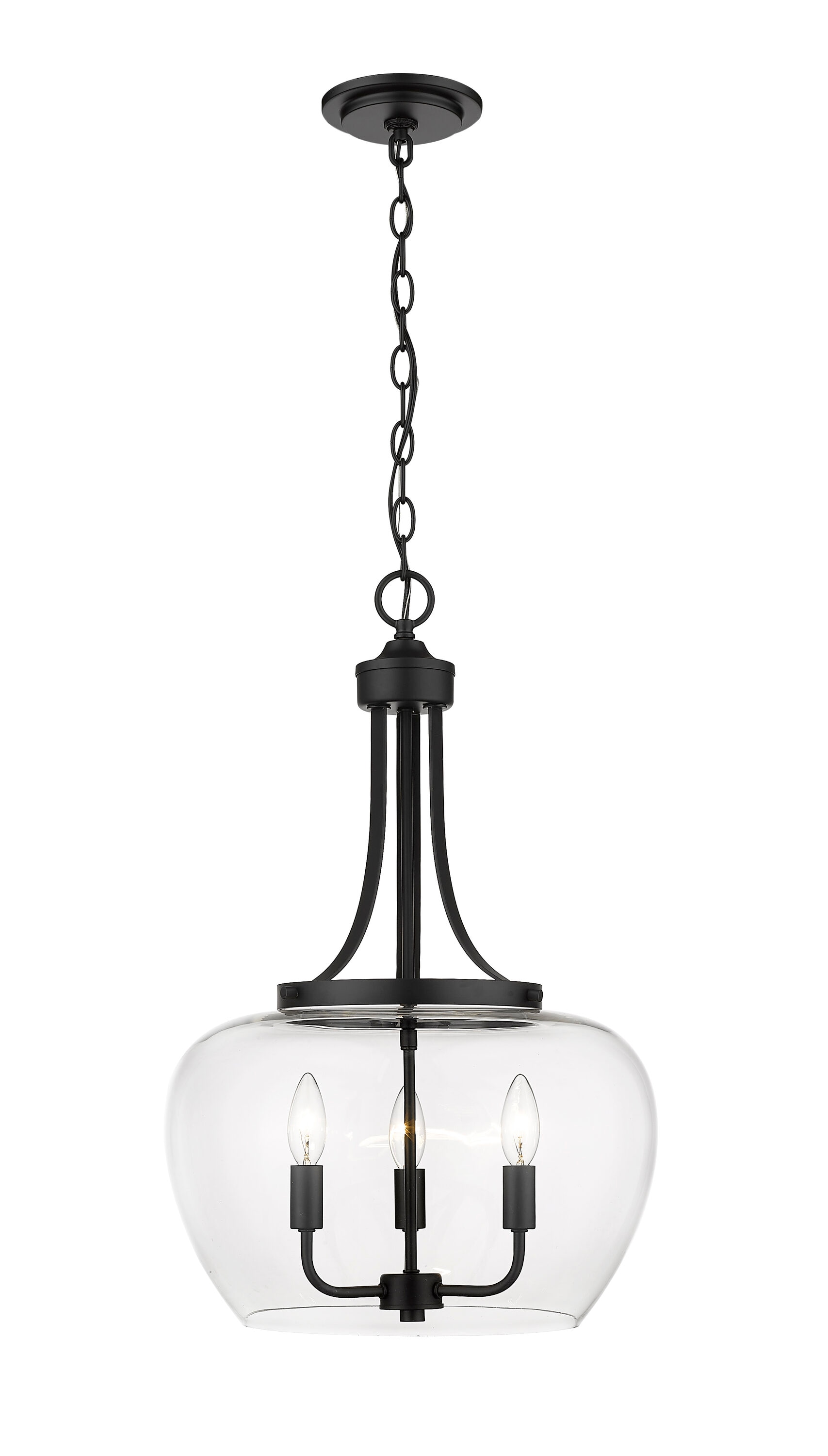 Matte Black Steel and Glass 3-Light Pendant