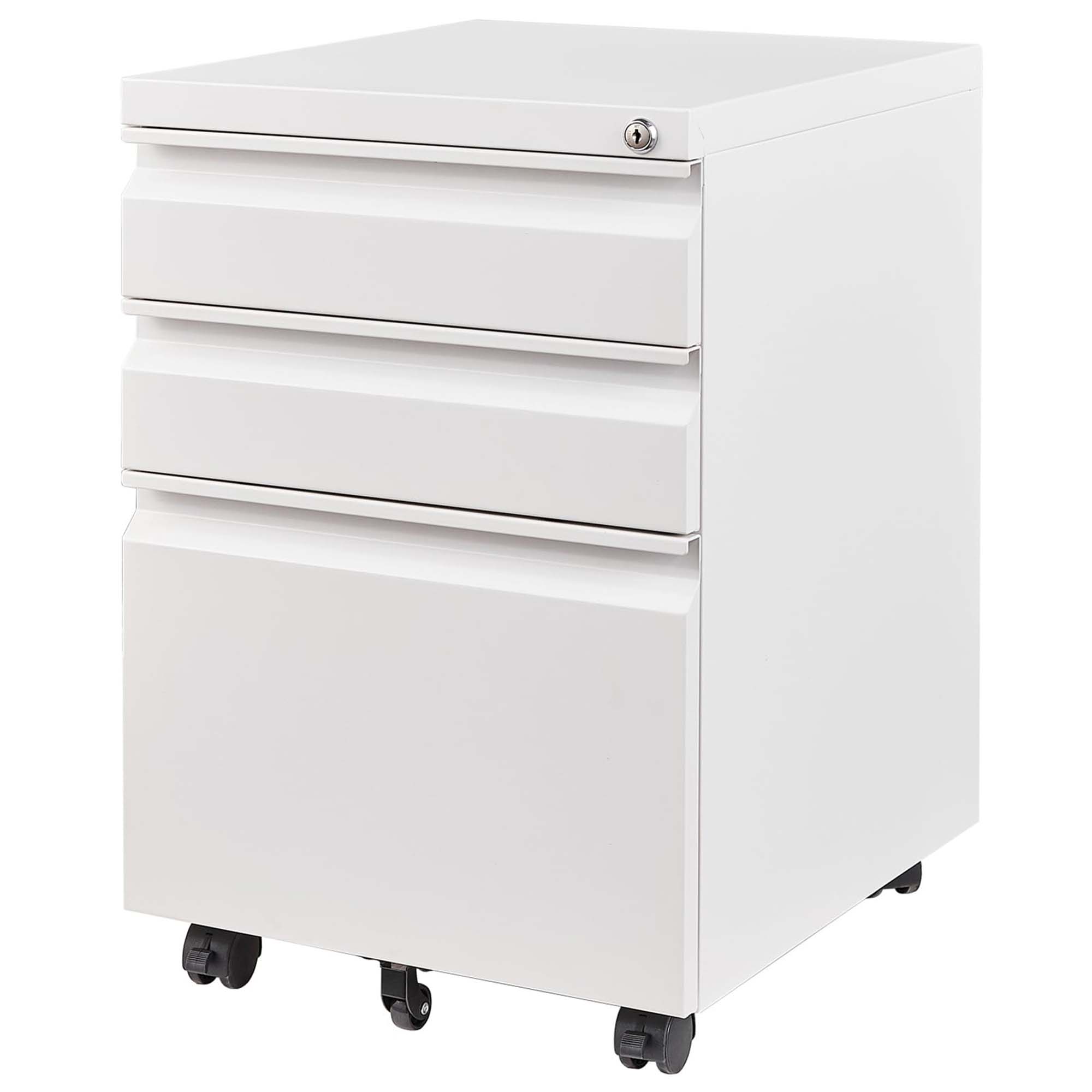 LOVMOR SF-R-T2398P152000 3 Drawer Mobile File Cabinet with LockMetal Filing Cabinets for Home Office Organizer Letters/Legal/A4Fully AssembledWhite
