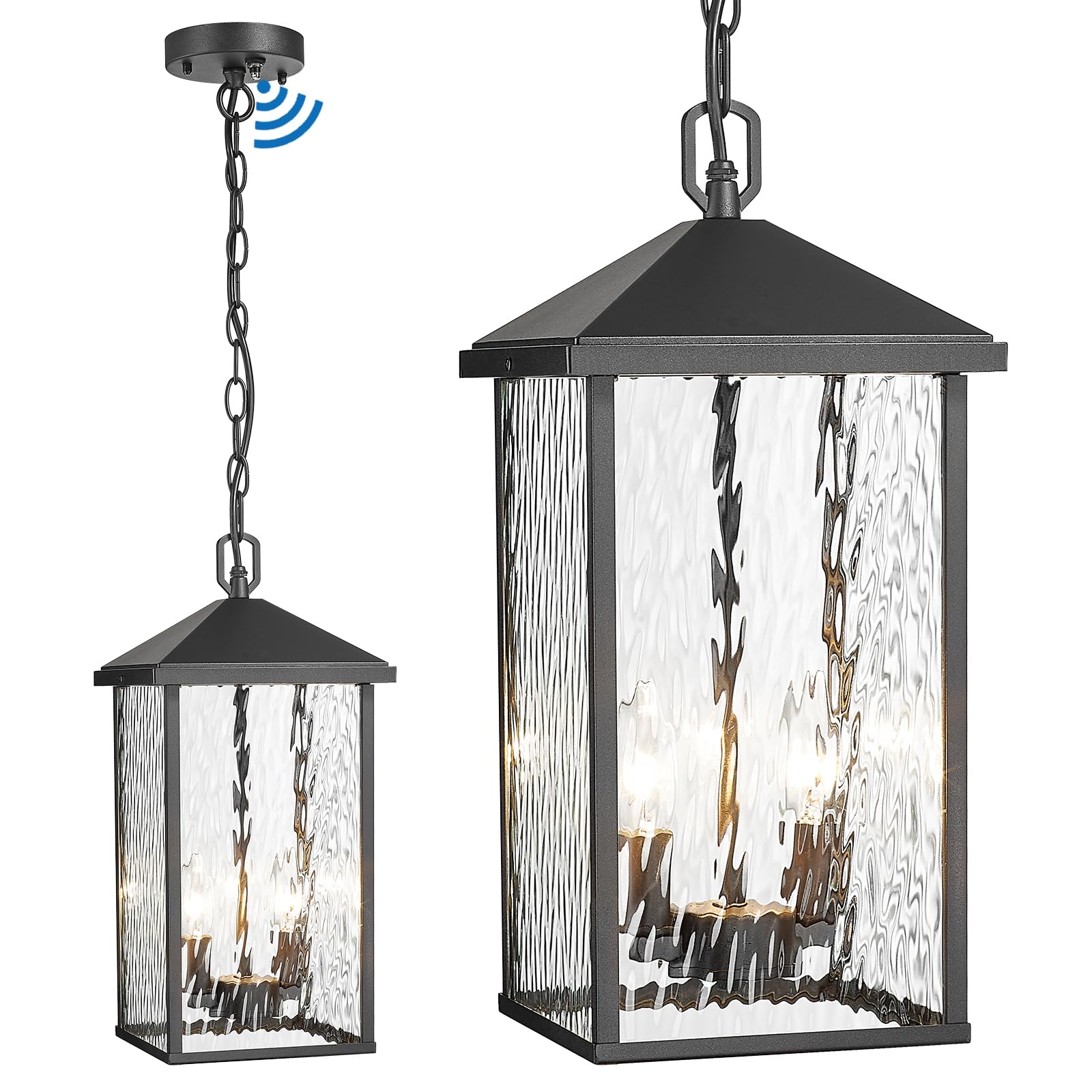 Lukvuzo  Large Outdoor Pendant Light Black Hanging Light Fixture Ceiling Mount Two Light Dusk to Dawn Modern Large Outdoor Chandelier Exterior