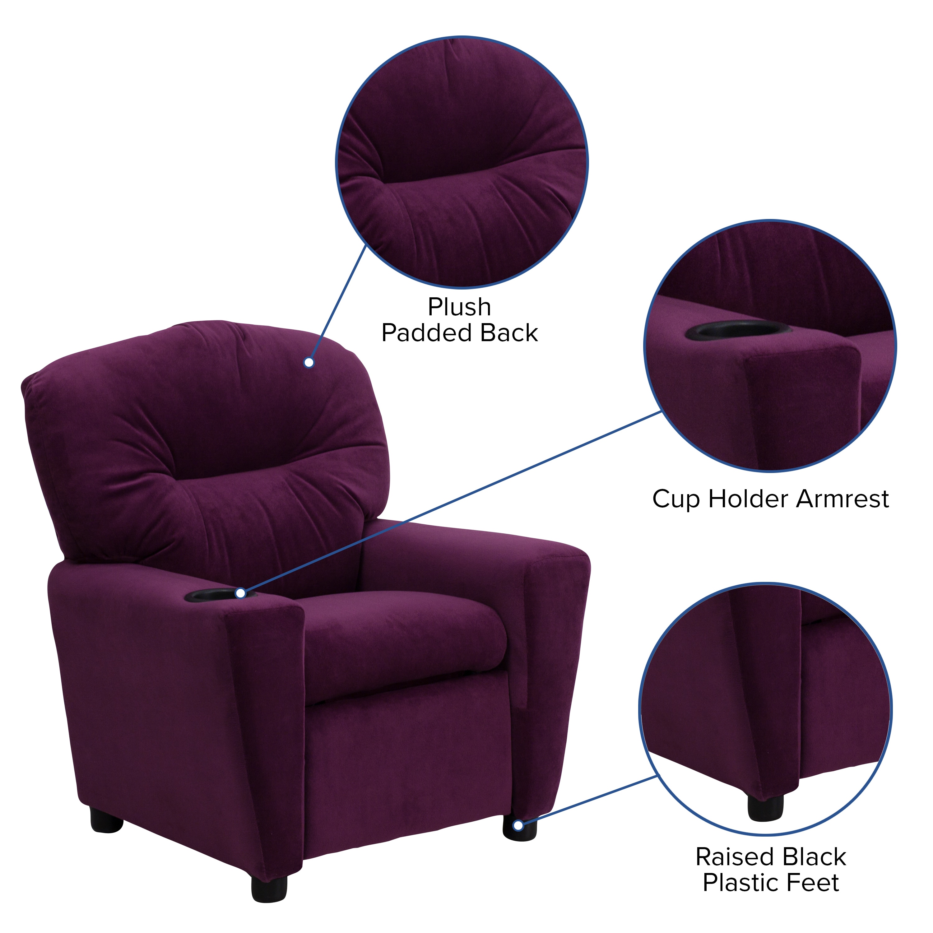 Lilac Dreams Purple Microfiber Kids Recliner with Cup Holder
