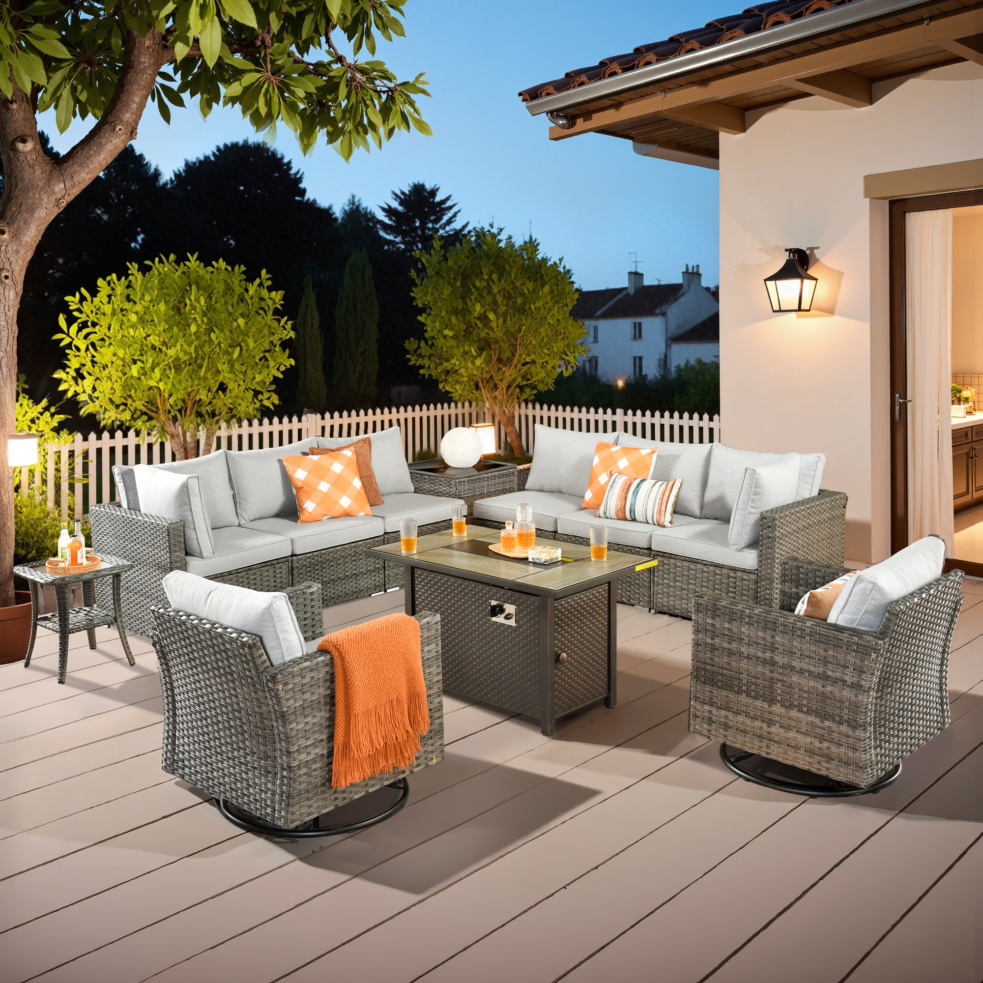 weaxty DCFP03RRS4011 Kuuga Rattan Outdoor Sectional with Gray Cushions and Steel Frame