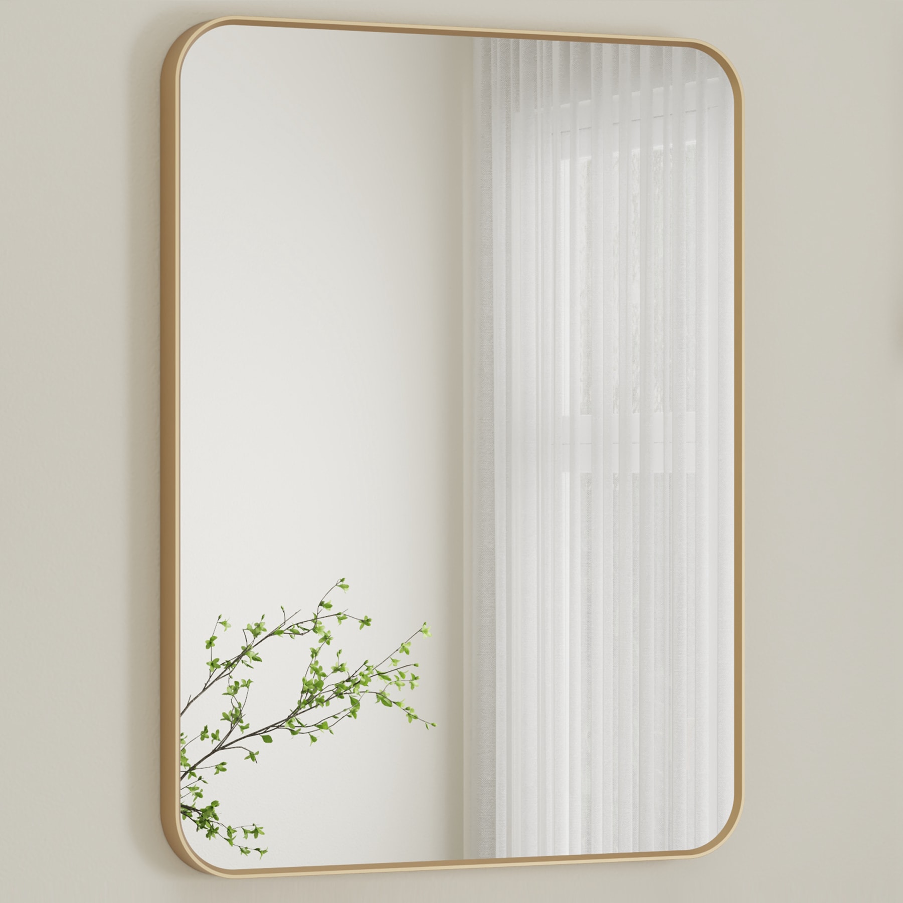 WELLFOR GIJ-MR01-2028GD 24-in x 32-in Framed Rectangle Bathroom Vanity Mirror ( Gold )