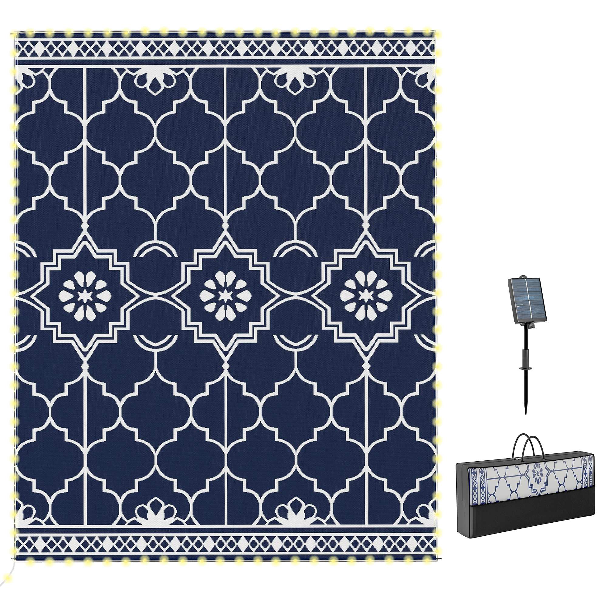 Blue 12x9 ft Boho Reversible Trellis PP Rectangle IndoorOutdoor Area Rug