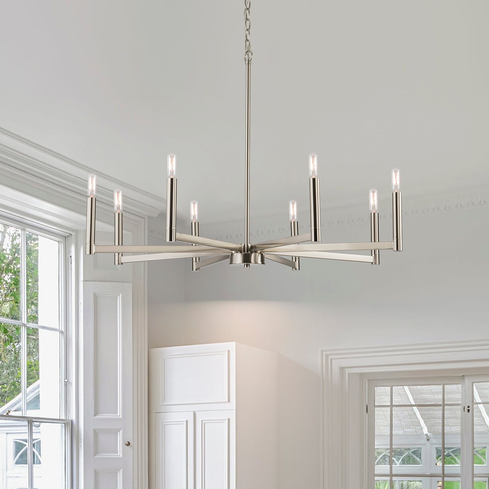 EDISLIVE Y81010000059668 Olson 8 -Light Nickel Modern/contemporary For Use in Bedrooms, Dining Rooms, Foyers, Kitchens, Living Rooms Chandelier