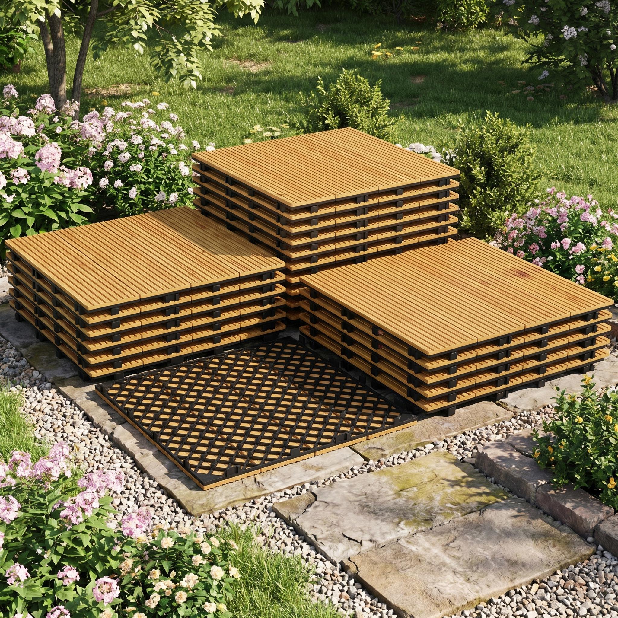 Encore Beets 22 Pcs Solid Wood Deck Tiles 12x12 in Composite Interlocking Floor for Patio 21 Sq Ft Yellow Non Slip Balcony with Draining Click #JANE-O2J8B3XL