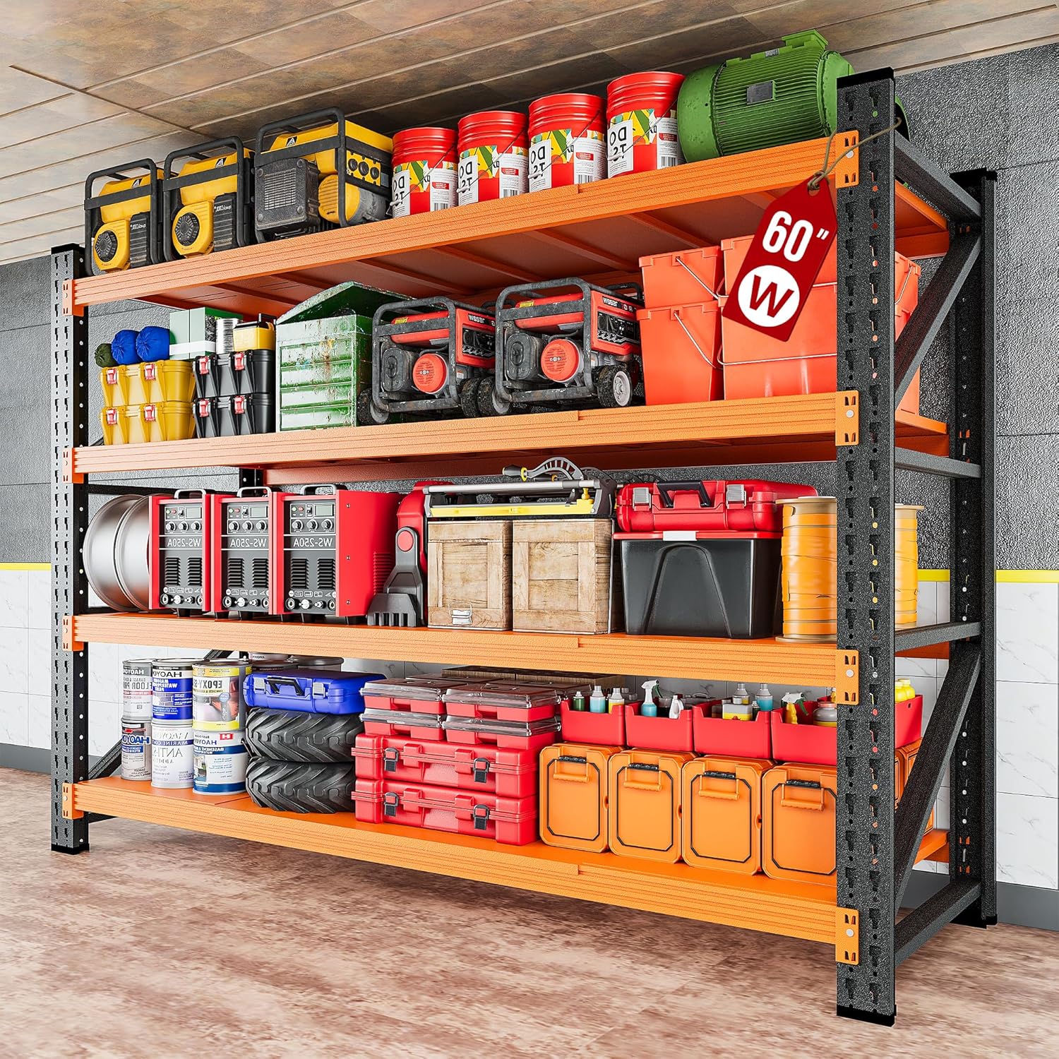 Letaya  5000LBS Heavy Duty Garage Shelving Units 60 Wide Deep Storage Shelves Orange Metal Garage Shelves Large Storage Rack Steel Shelf Industrial Shelving for Shop Warehouse 60W x 24D x 70H