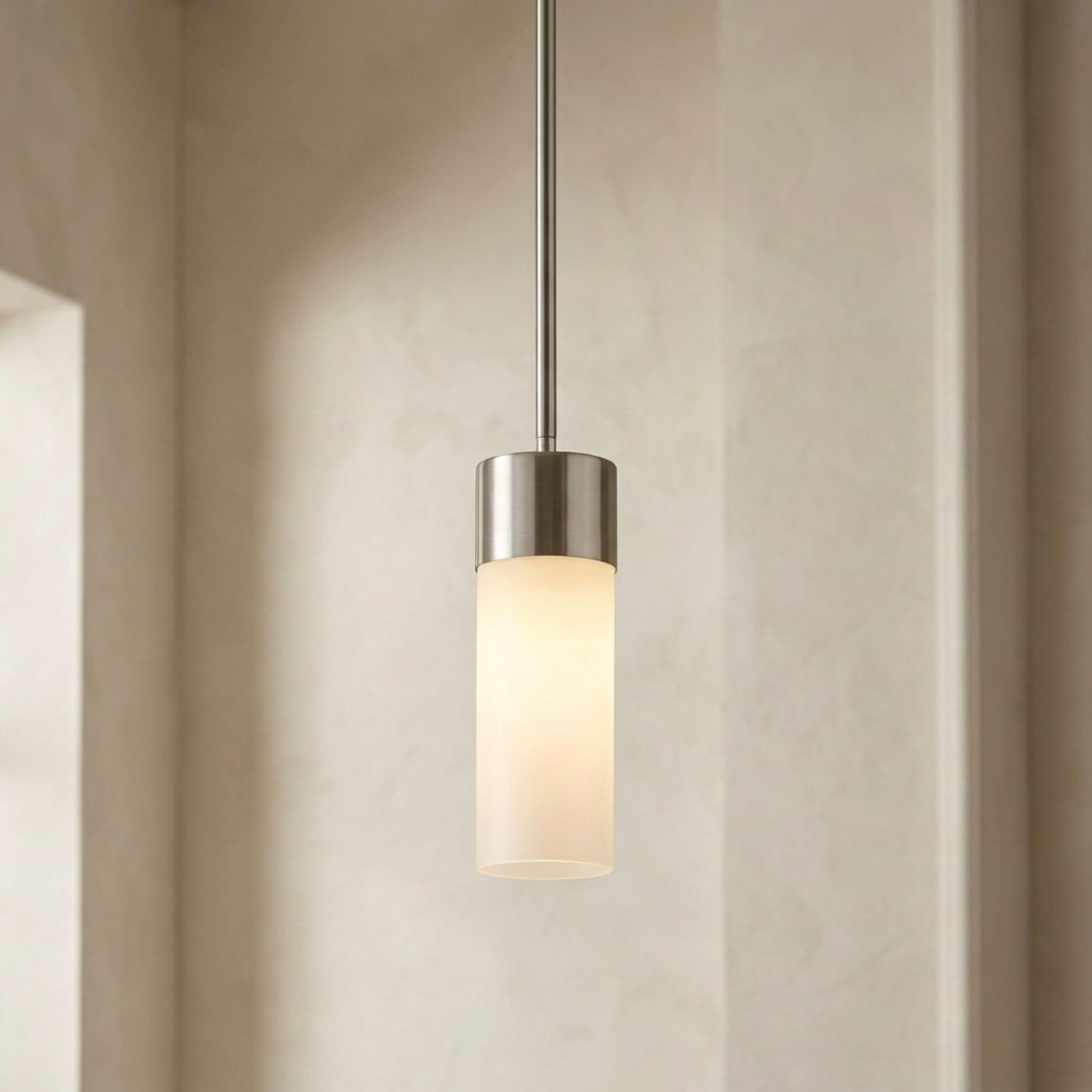 Origin 21 Lynnpark 1 -Light Brushed nickel Modern/contemporary Acrylic Cylinder LED Mini Hanging Pendant Light