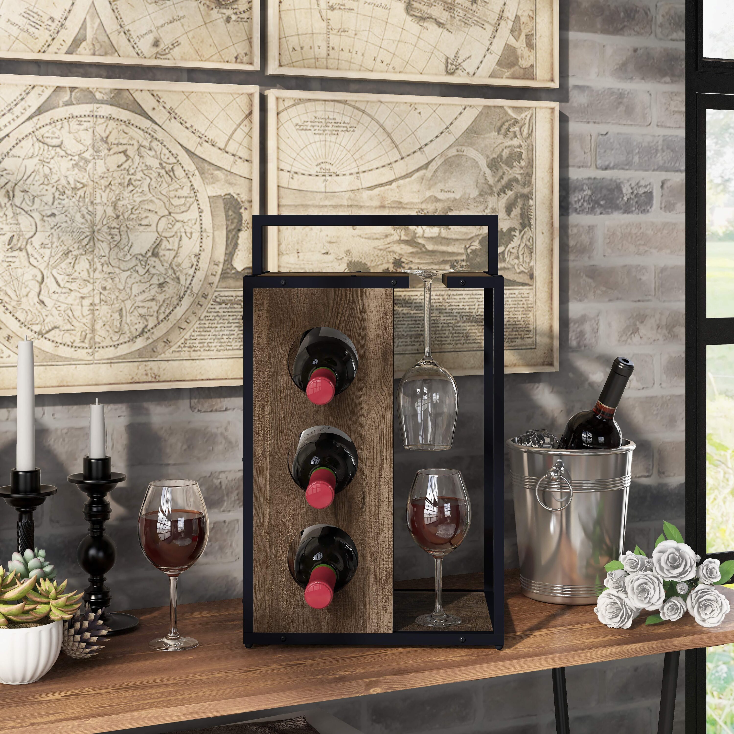 Furniture of America 3 Bottle Reclaimed Oak Wood Wine Rack in the