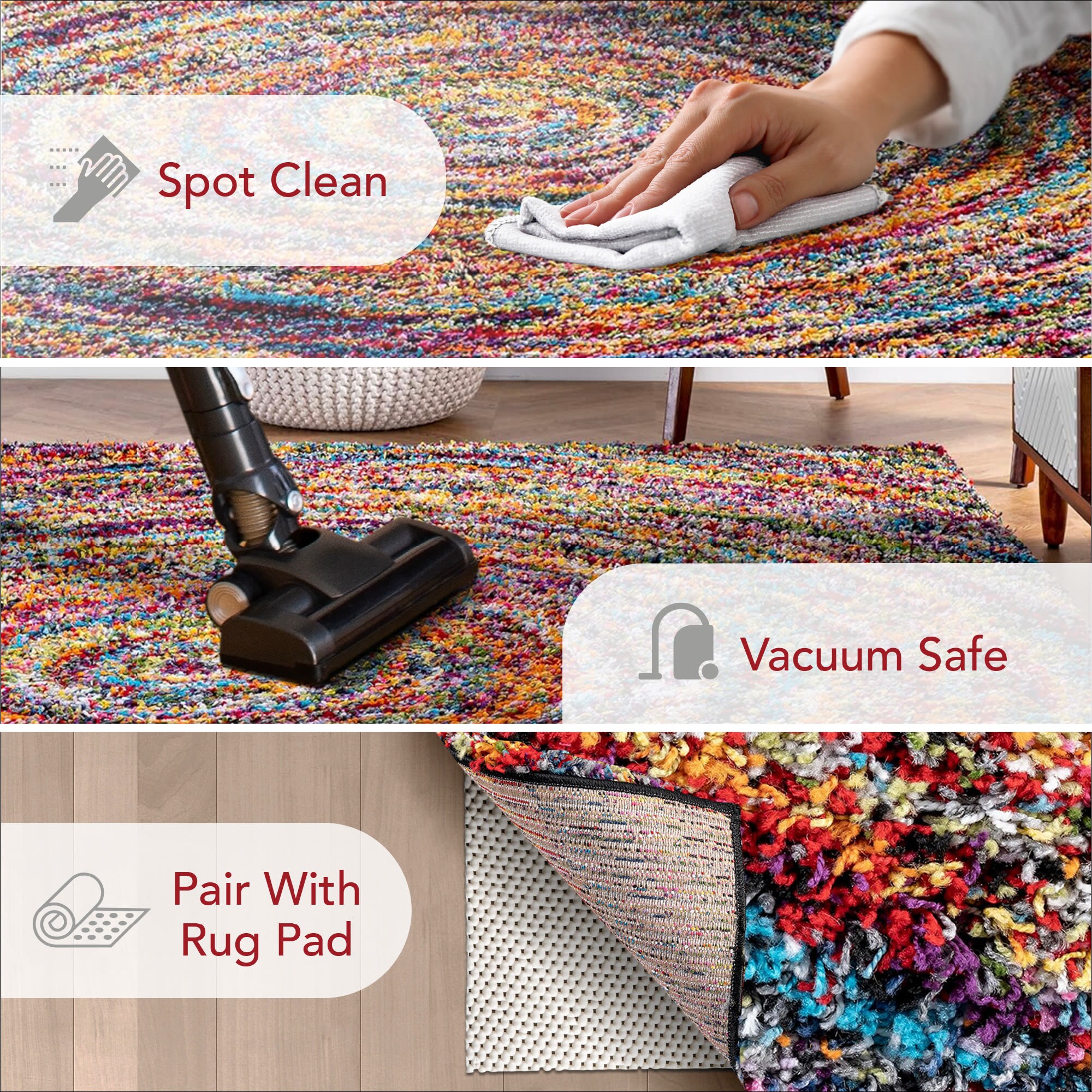 Multicolor Synthetic Shaggy Rectangular 4' x 6' Area Rug