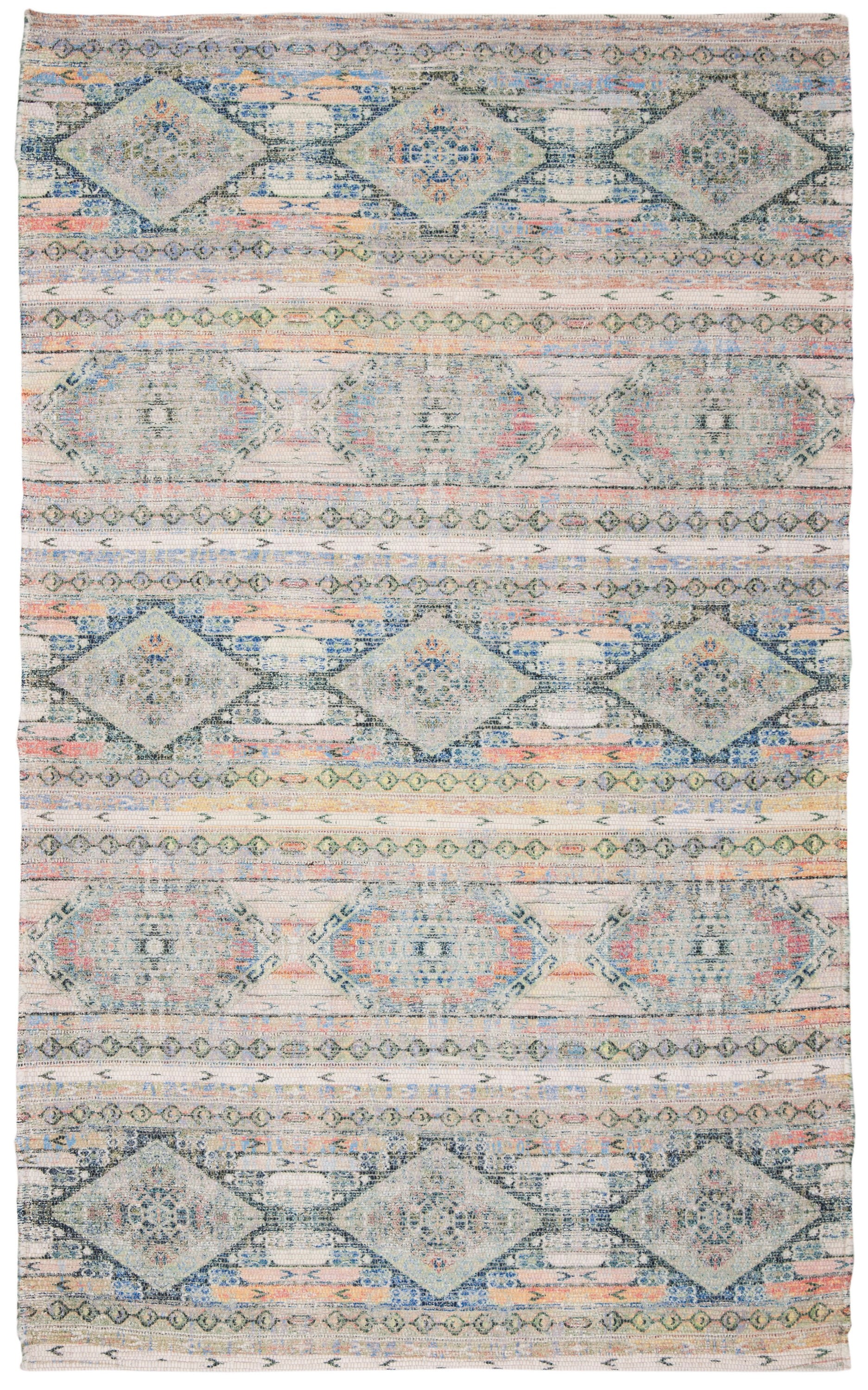 Handmade Blue and Cream Wool Cotton Square Area Rug