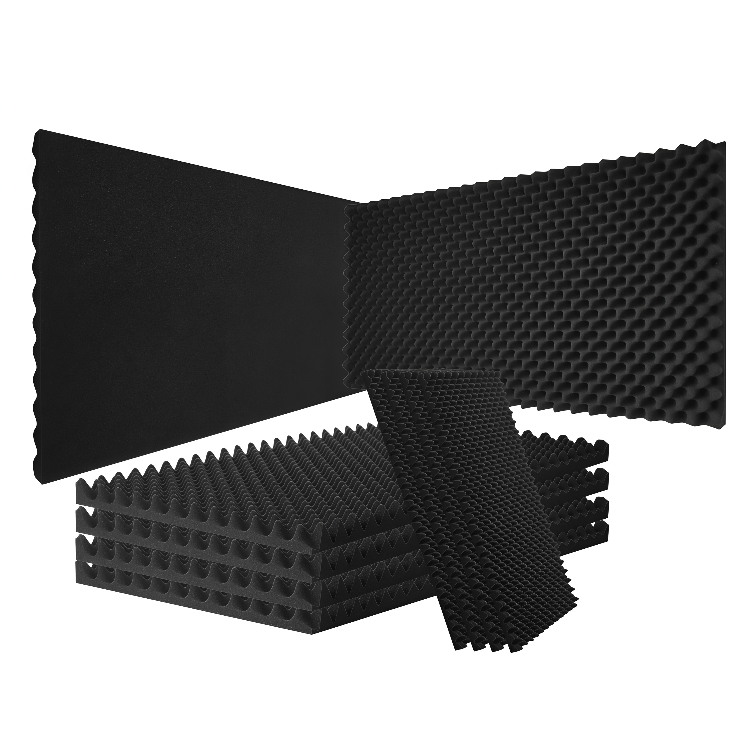 Numhew 48in L 24in W 2in Thick 4-Pack Egg Design Black Acoustic Foam Panels