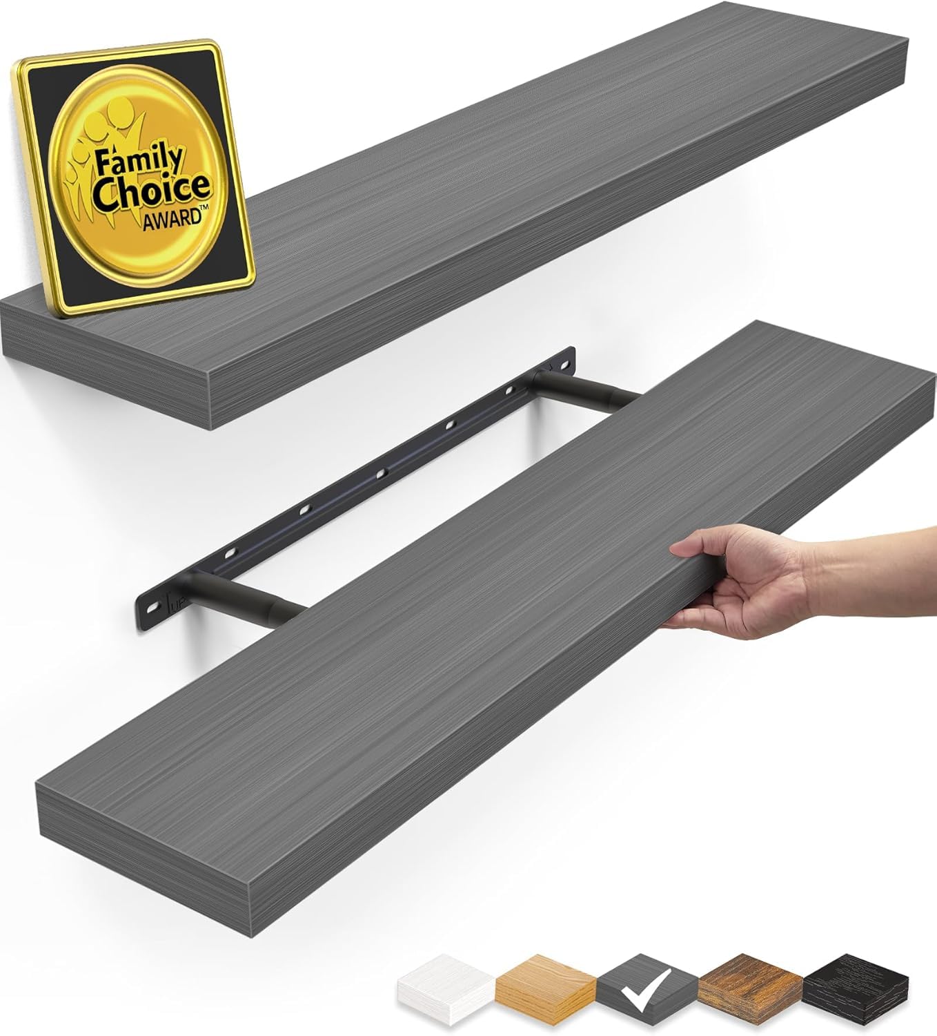 Fredees 22.5 Inch Rustic Wall Mounted Floating Shelves for Bathroom Bedroom Living Room and Kitchen Set of 2 Holds Up to 22 lbs Each Gray Finish MDF Construction