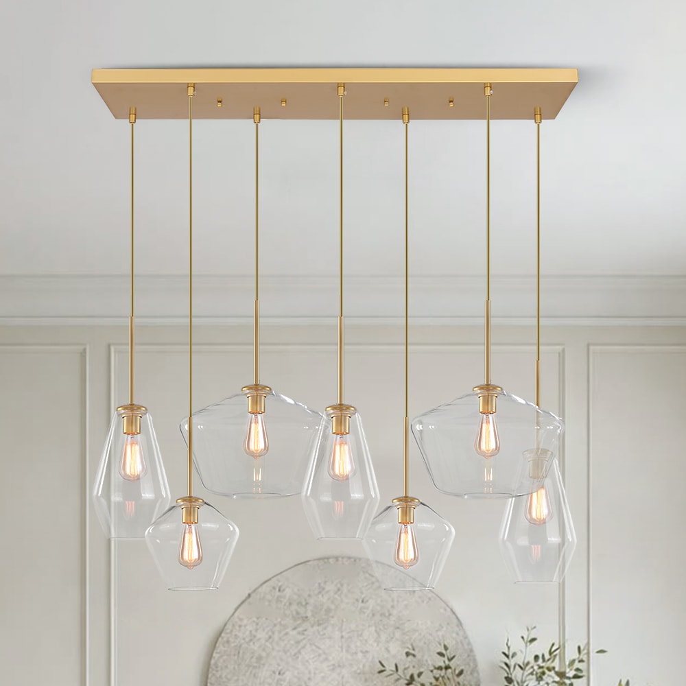 Zicbol 7 -Light Satin Gold Clear glass Metal Chandelier