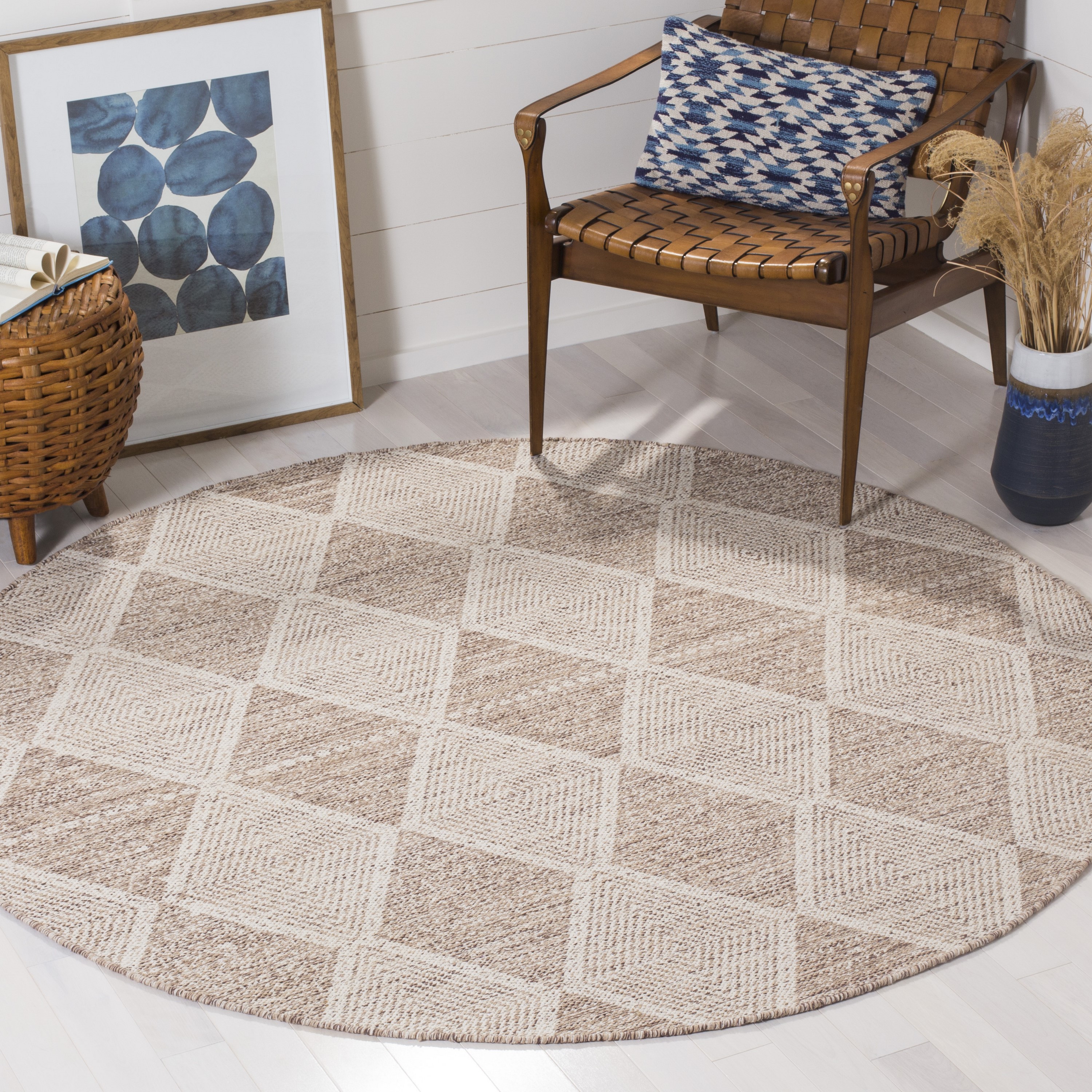 Safavieh MTK822E-6R Montauk Segundo 6 x 6 (ft) Cotton Beige Round Indoor Trellis Coastal Area rug