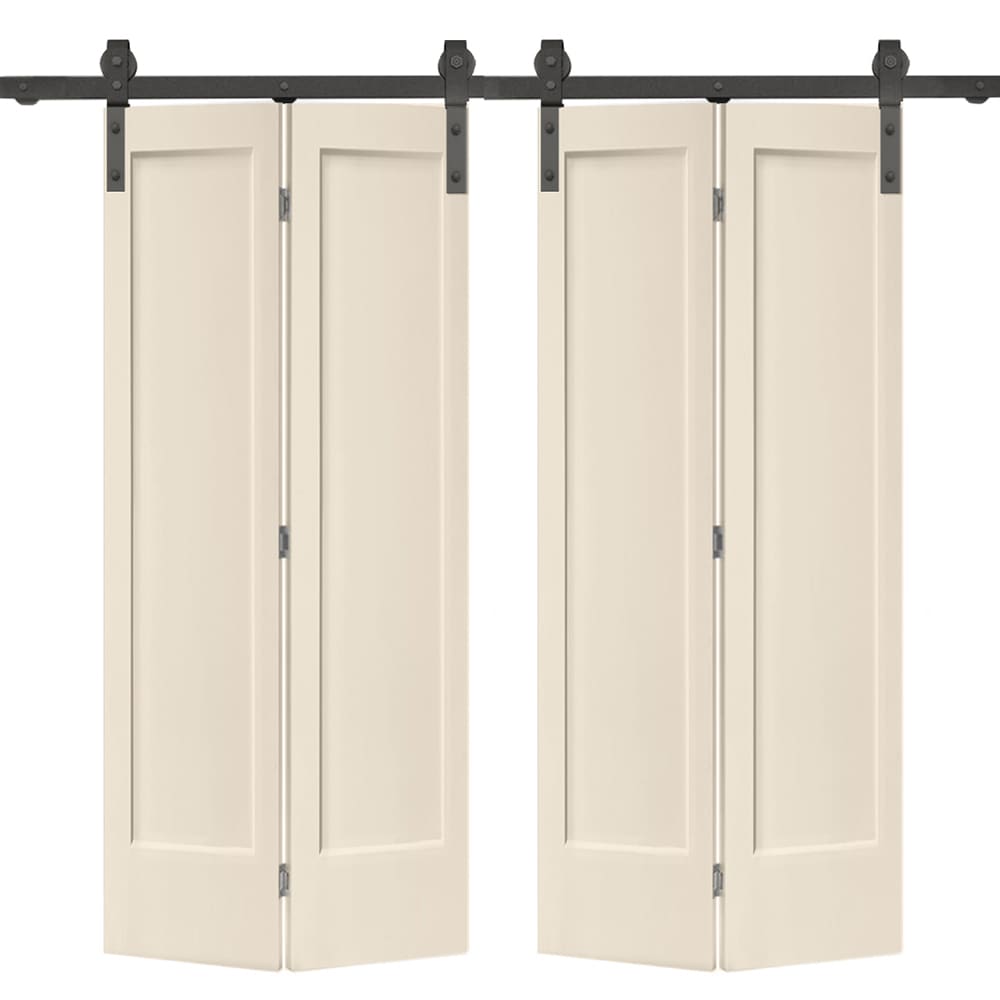 CALHOME 1905-4S+1P-36VP(2 72-in x 80-in Beige Prefinished Mirror/Panel MDF Hollow core Double bifold Barn Door (Hardware Included)