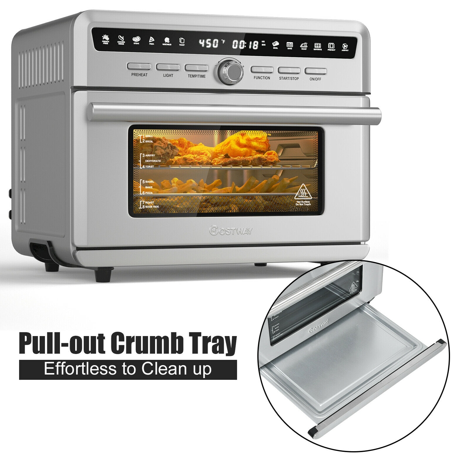 VEVOR 7-IN-1 Air Fryer Toaster Oven, 18L Convection Oven, 1700W