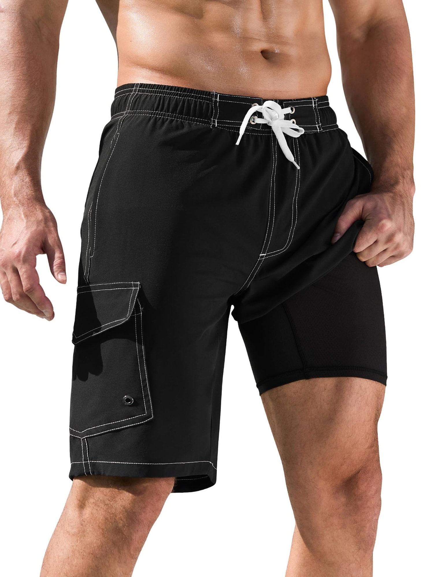 AKSCYZM  Mens Swim Trunks with Compression Liner Quick Dry 10 Inch Swim Shorts with Cargo Pockets Black Size 34 durable home and garden accessory