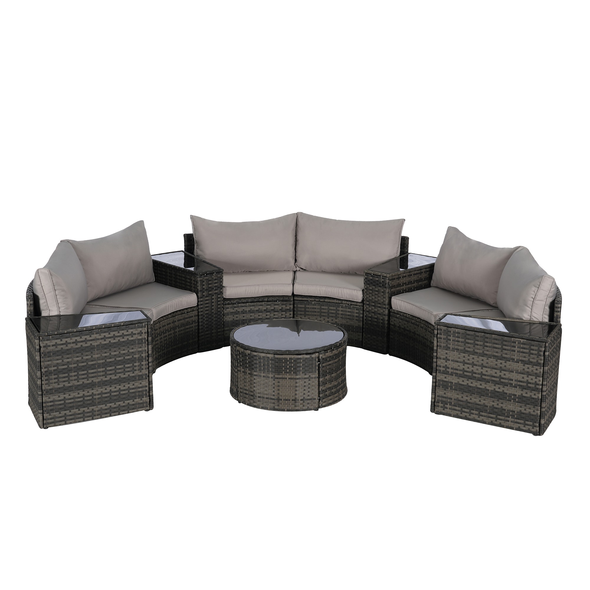 SINOFURN SYB670030LG Wicker Outdoor Sectional with Gray Cushions and Wicker Frame