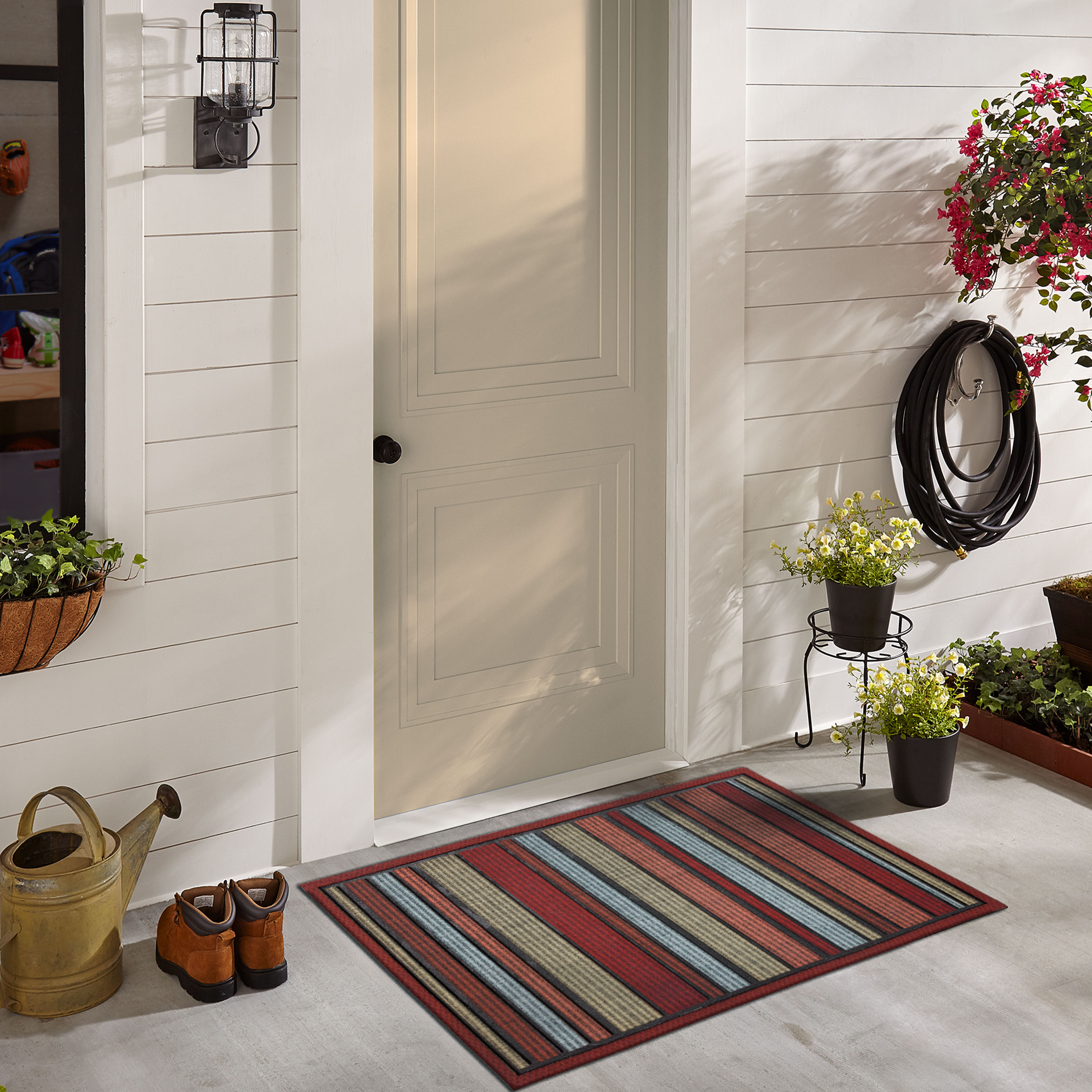 Mohawk Home Striped Utility Mat Grey Indoor/Outdoor 18 in. x 30 in. Utility Door Mat (2-Piece Set)