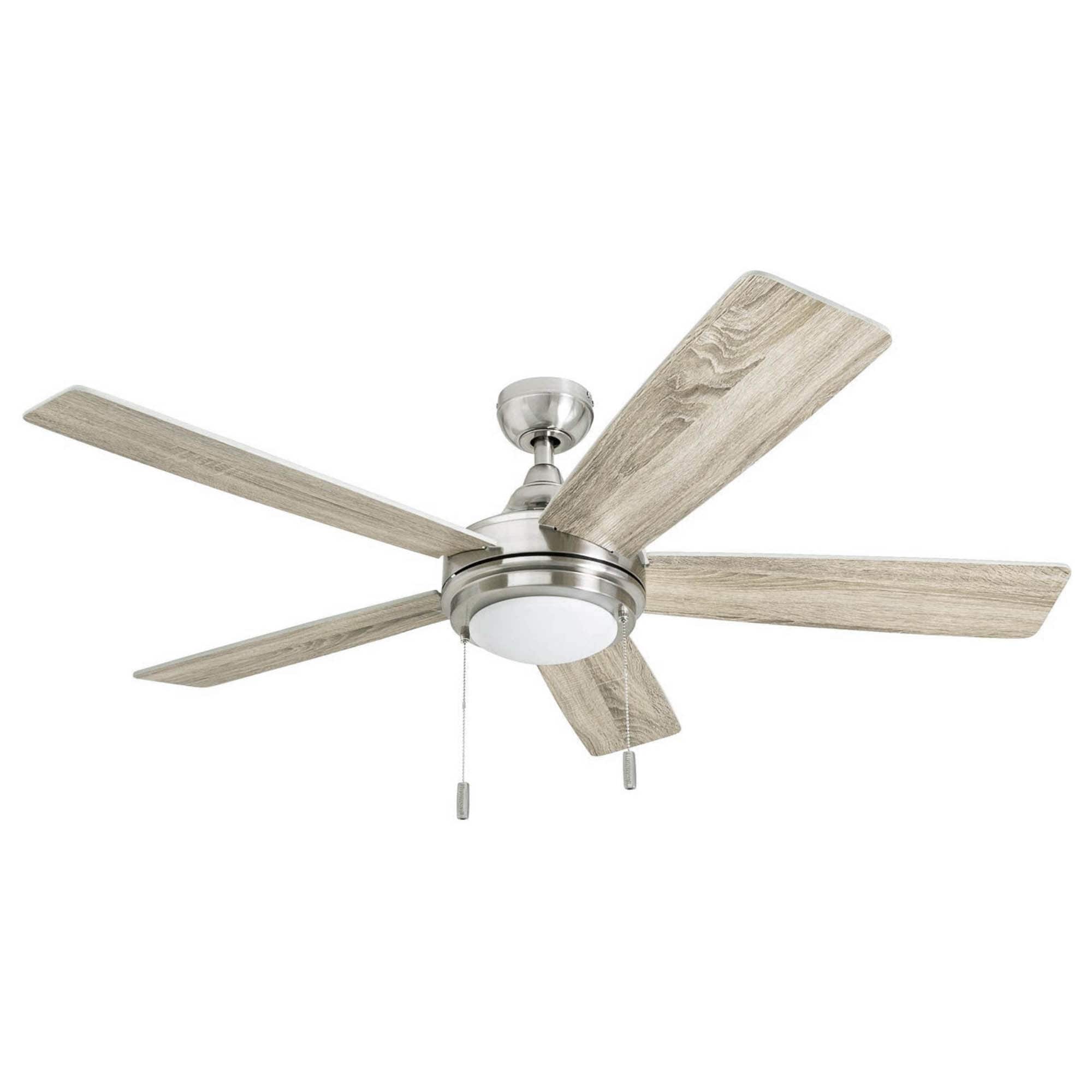 Honeywell 50606-26 Ventnor 52-in Integrated LED Downrod or Flush Mount Brushed Nickel with Ancient Pine/White Blades Ceiling Fan With Light ( 5 -Blade )