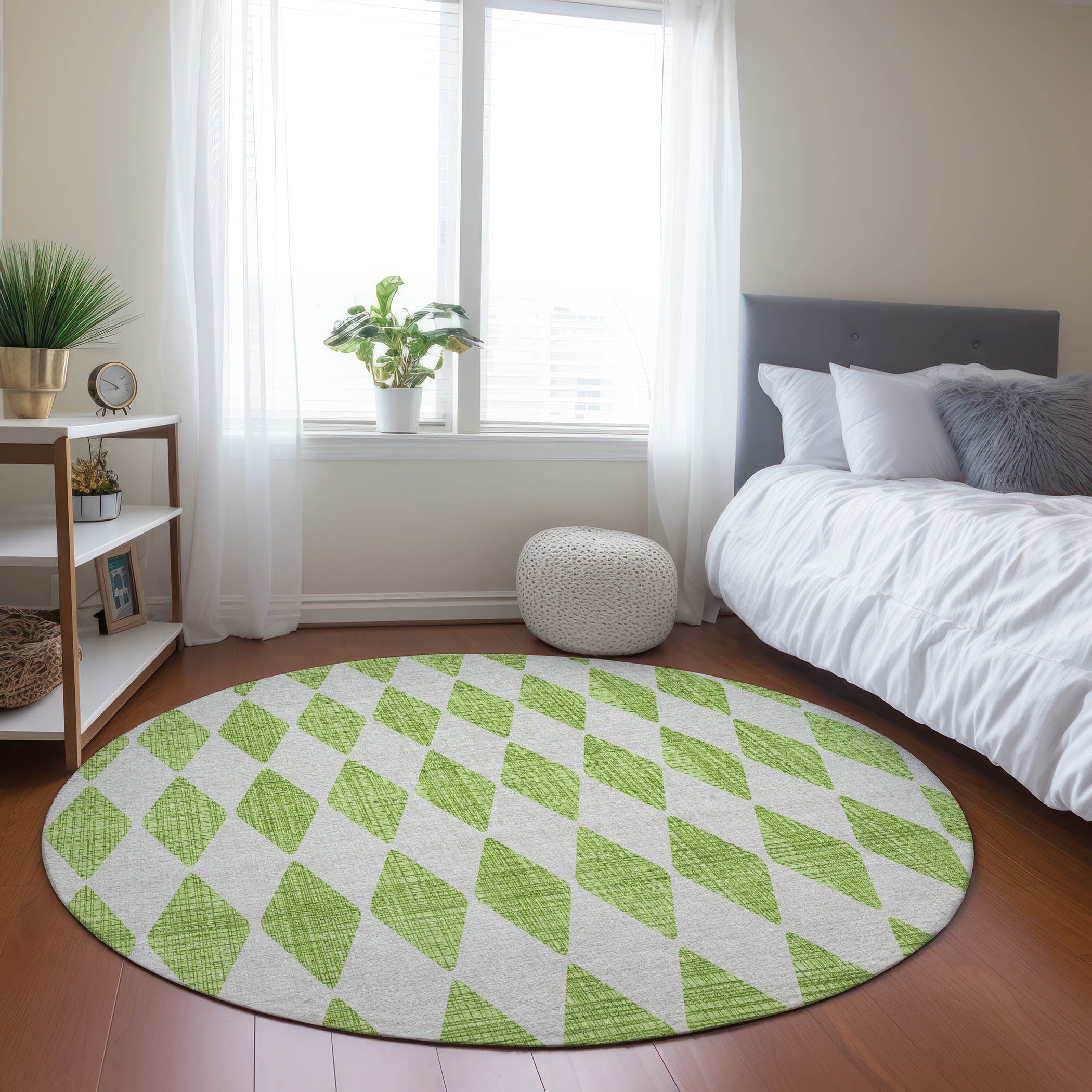 Addison Rugs ACN578LM8RO Chantille ACN578LM 8 x 8 (ft) Polyester Lime Round Indoor/Outdoor Geometric Machine washable Area rug