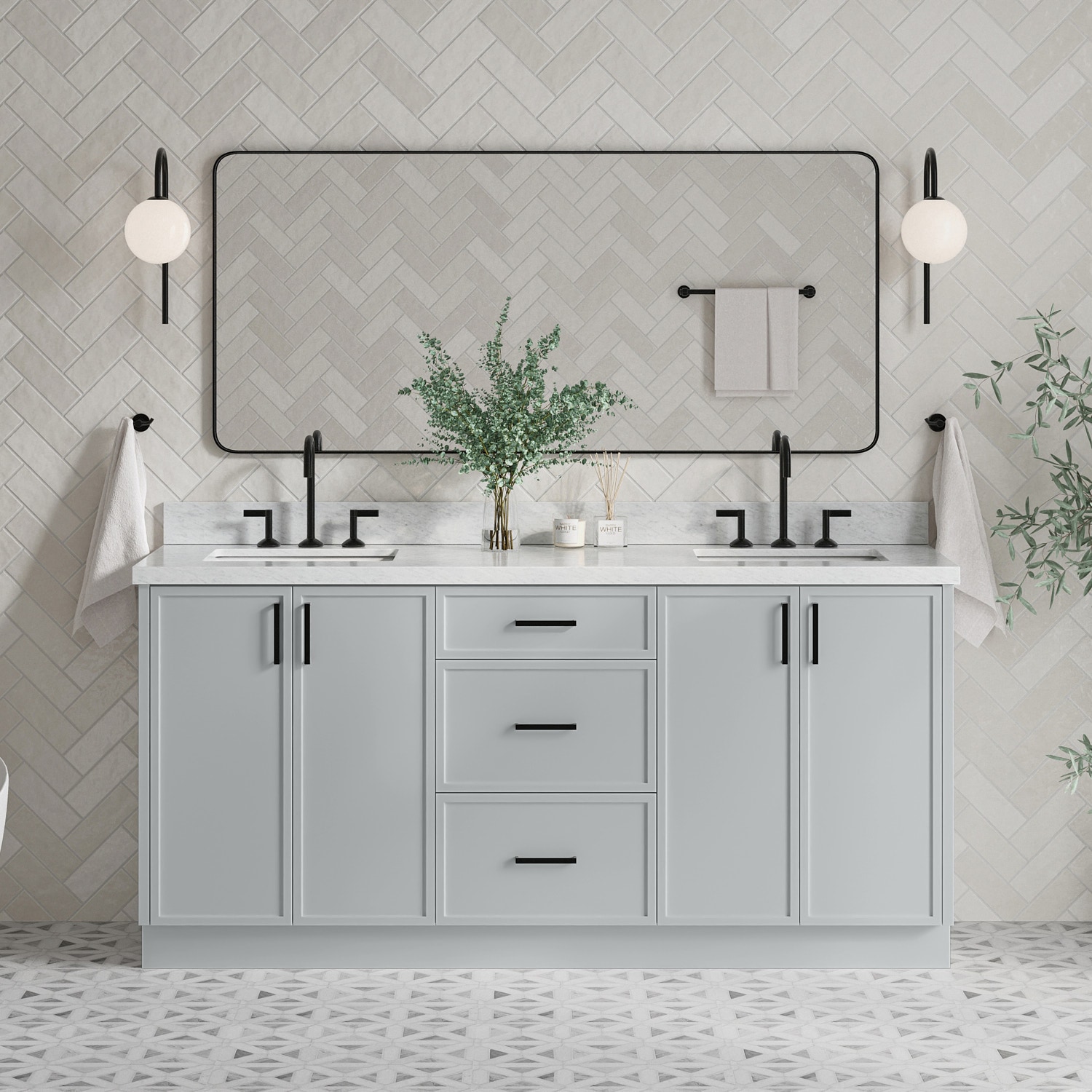 ARIEL K73DCWRVOGRY Kelly 72-in Gray Undermount Double Sink Bathroom Vanity with Carrara White Marble Marble Top