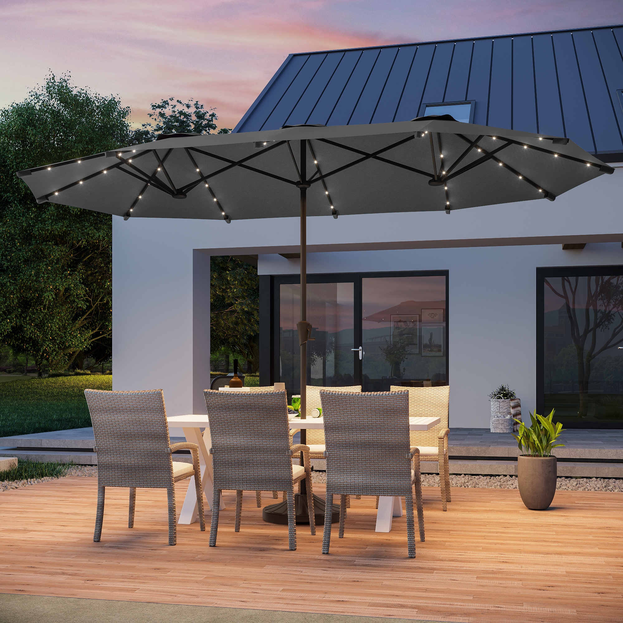 Sonkuki SD-JU-99LY 7.2-Feet Steel Gray Market Patio Umbrella with Lights and