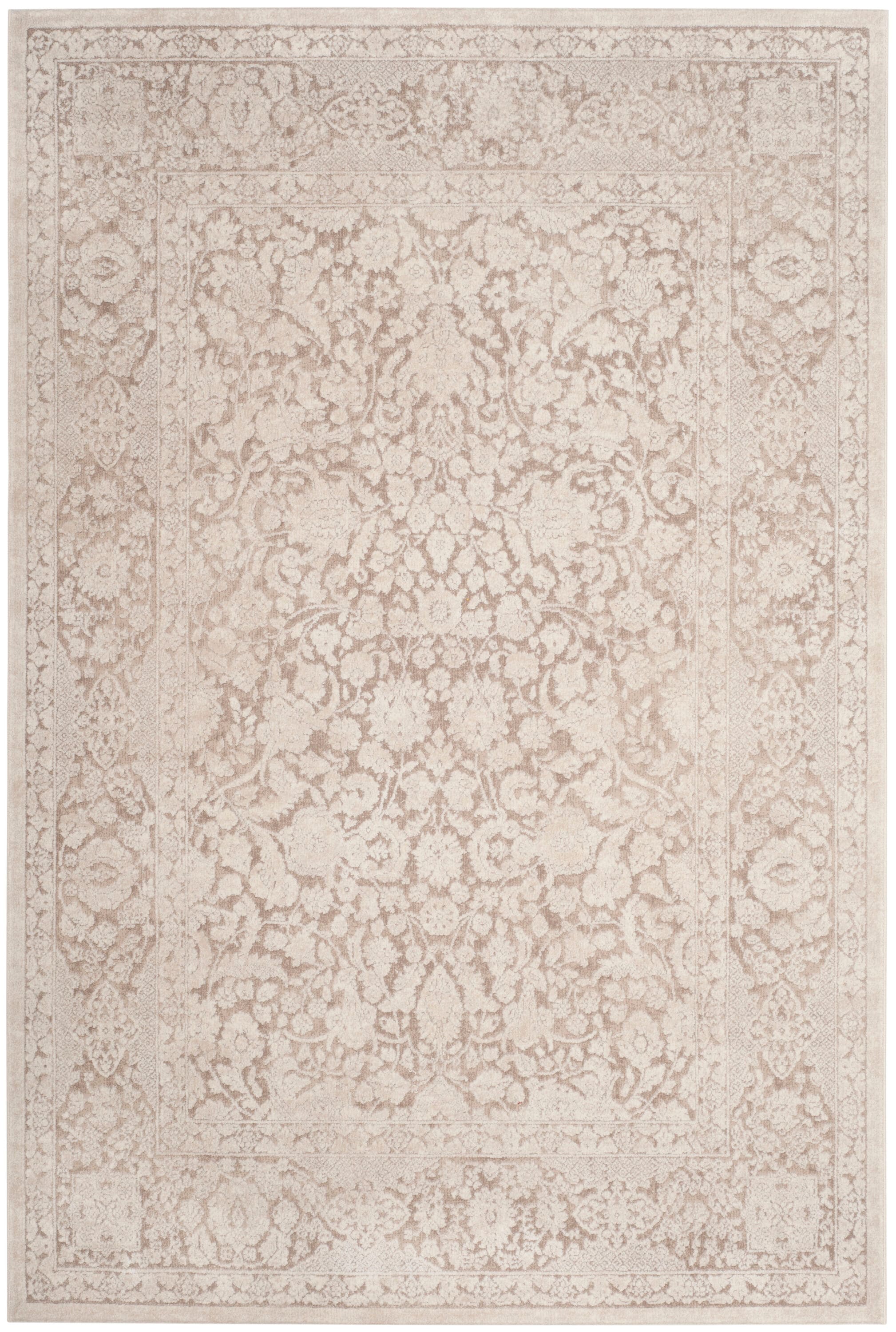 Beige Cream Cotton Synthetic 5'1" x 7'6" Area Rug