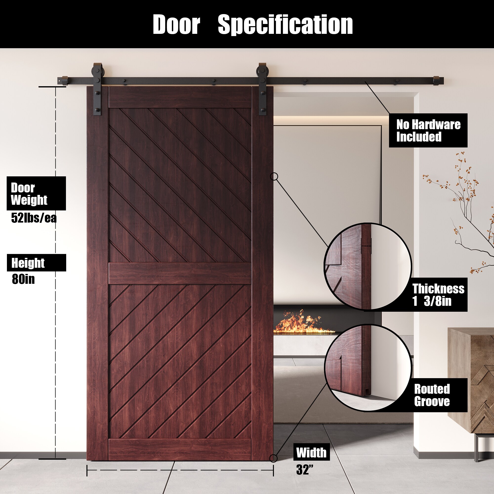 HOMACER XT4-3280-RD Barn-Doors - View #2