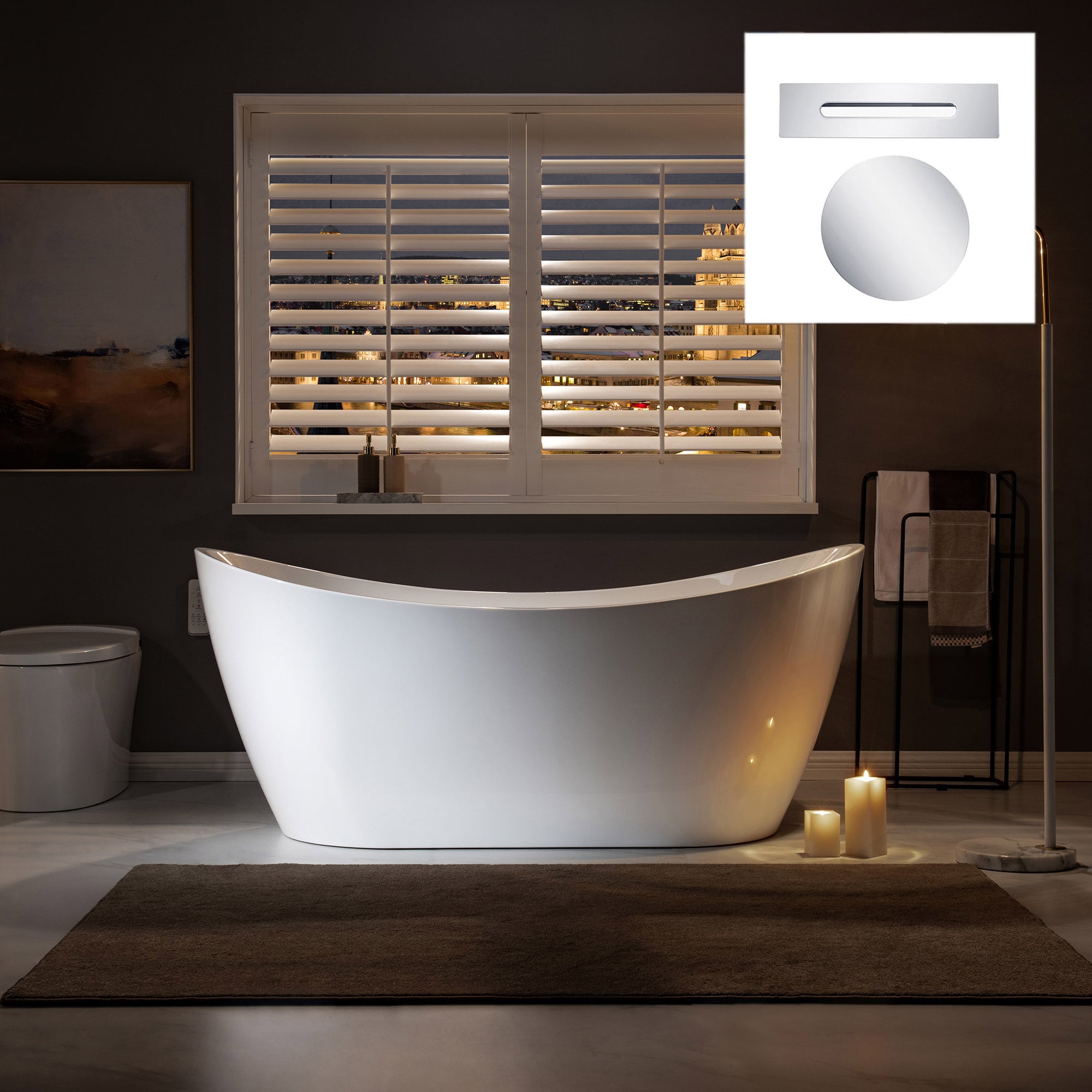 Teaneck 31.5-in x 67-in White with Polished Chrome Trim Acrylic Oval Freestanding Soaking Bathtub with Drain (Center Drain) | - Woodbridge LB304