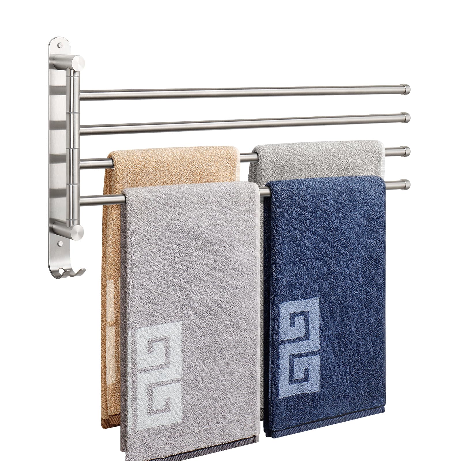 Lovav Swivel Towel Rack 19.5 Inch 4 Arm 304 Stainless Steel Wall Mounted Rotating Holder Brushed Nickel