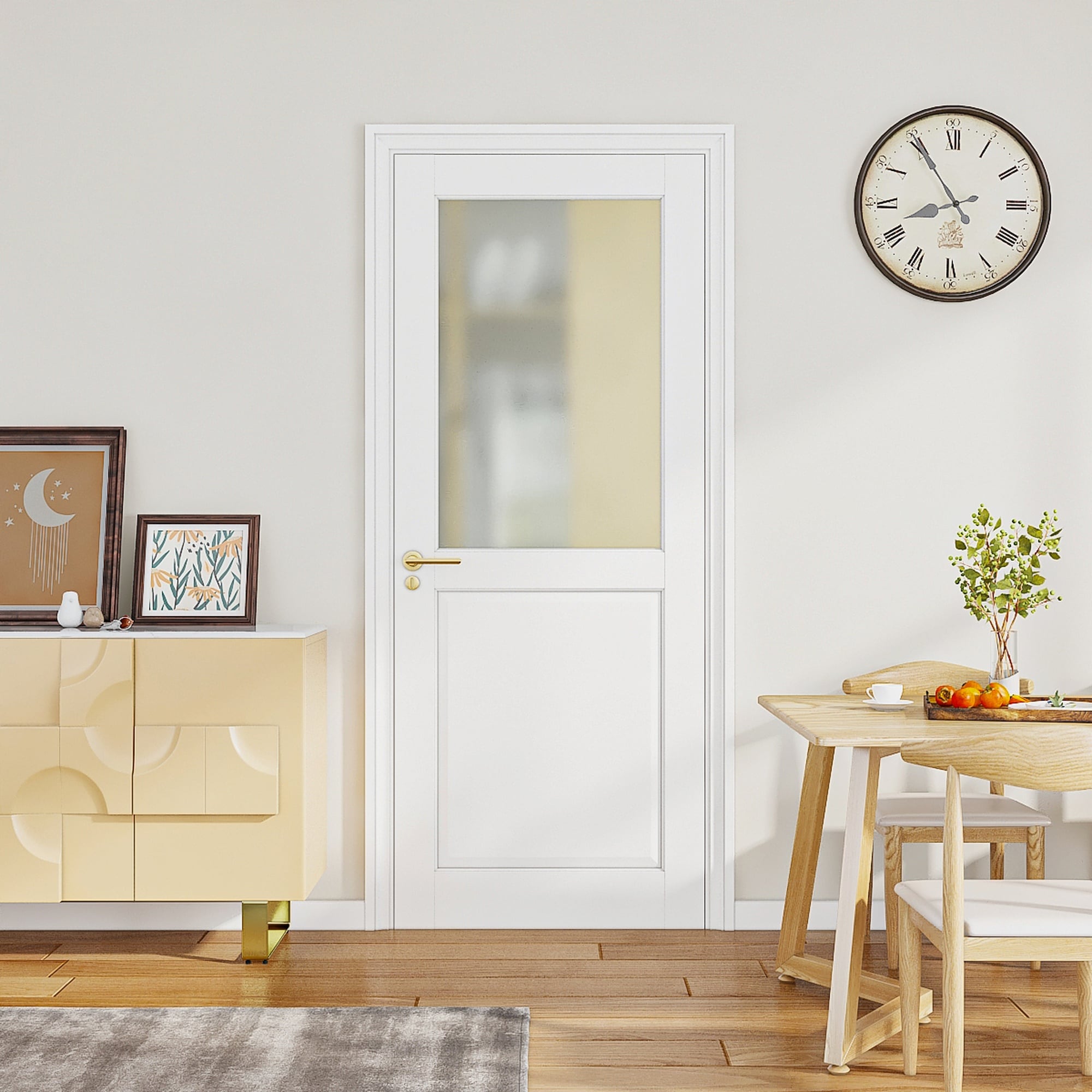 Vorene 28-in X 80-in 1-Lite Frosted Glass Slab Door Solid Manufactured Wood White Primed