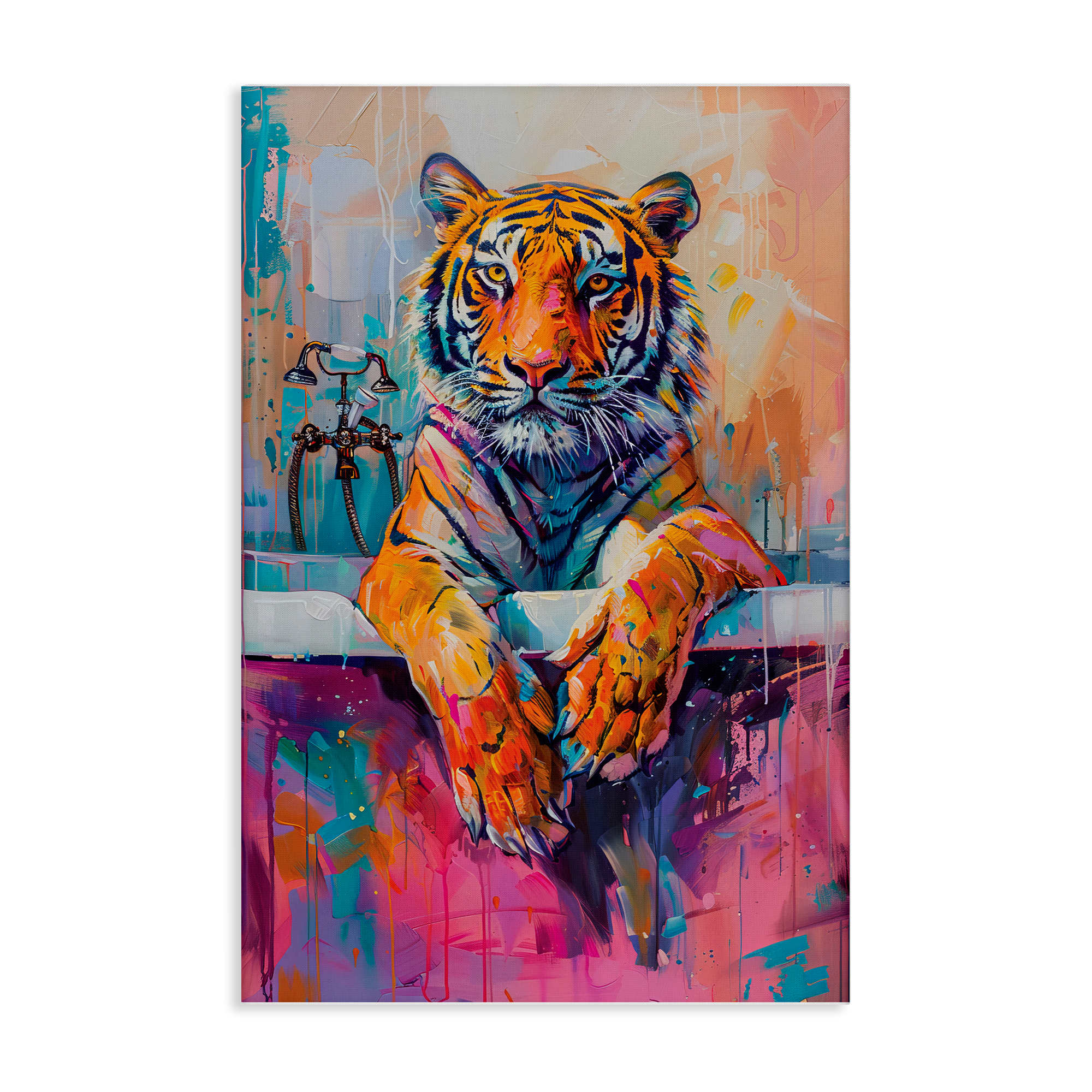 Stupell Industries BT-844-CN-24X36 Bathing Tiger in Bright Tub Canvas design by LSR Design Studio