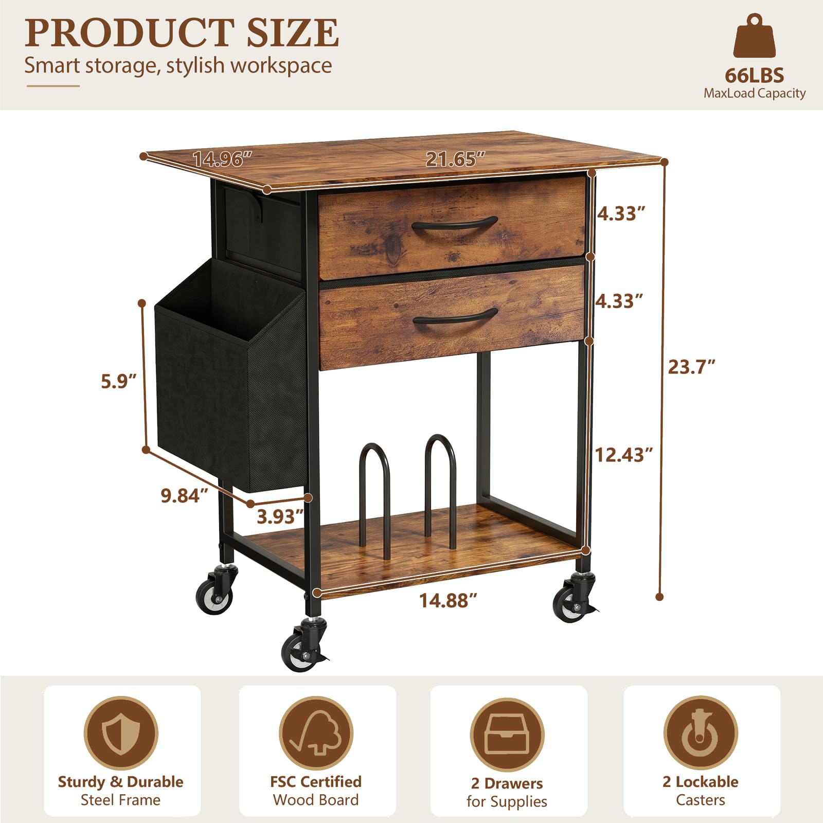 Lukvuzo Printer Stand with Storage 22 Inch Cabinet with 2 Fabric ...