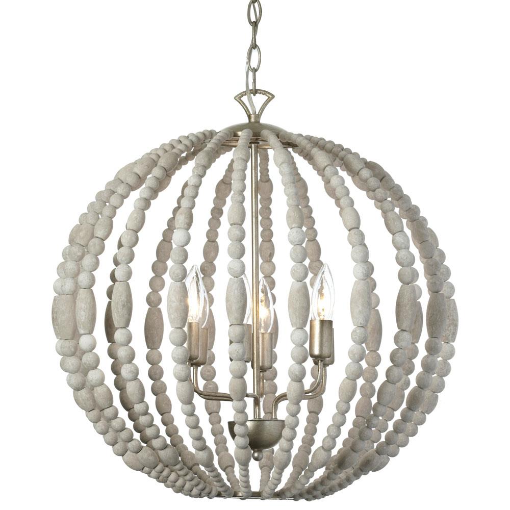 Dainolite LAU-216C-PG Laura 6-Light White Washed Rustic Damp Rated Chandelier