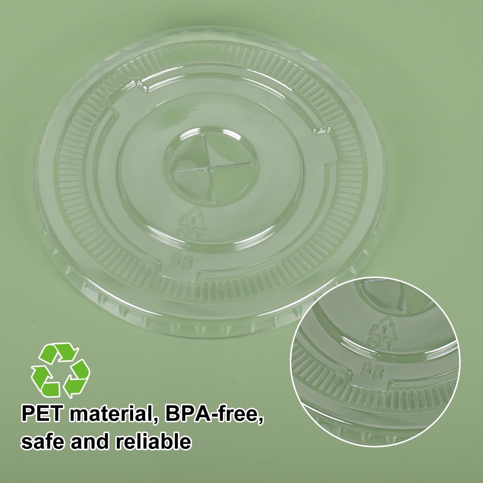 Aoibox 200 PET Flat Cup Lids with Straw Slot 98mm Transparent Covers for 12 16 20 and 24 Ounce Cups #LABYMFNM