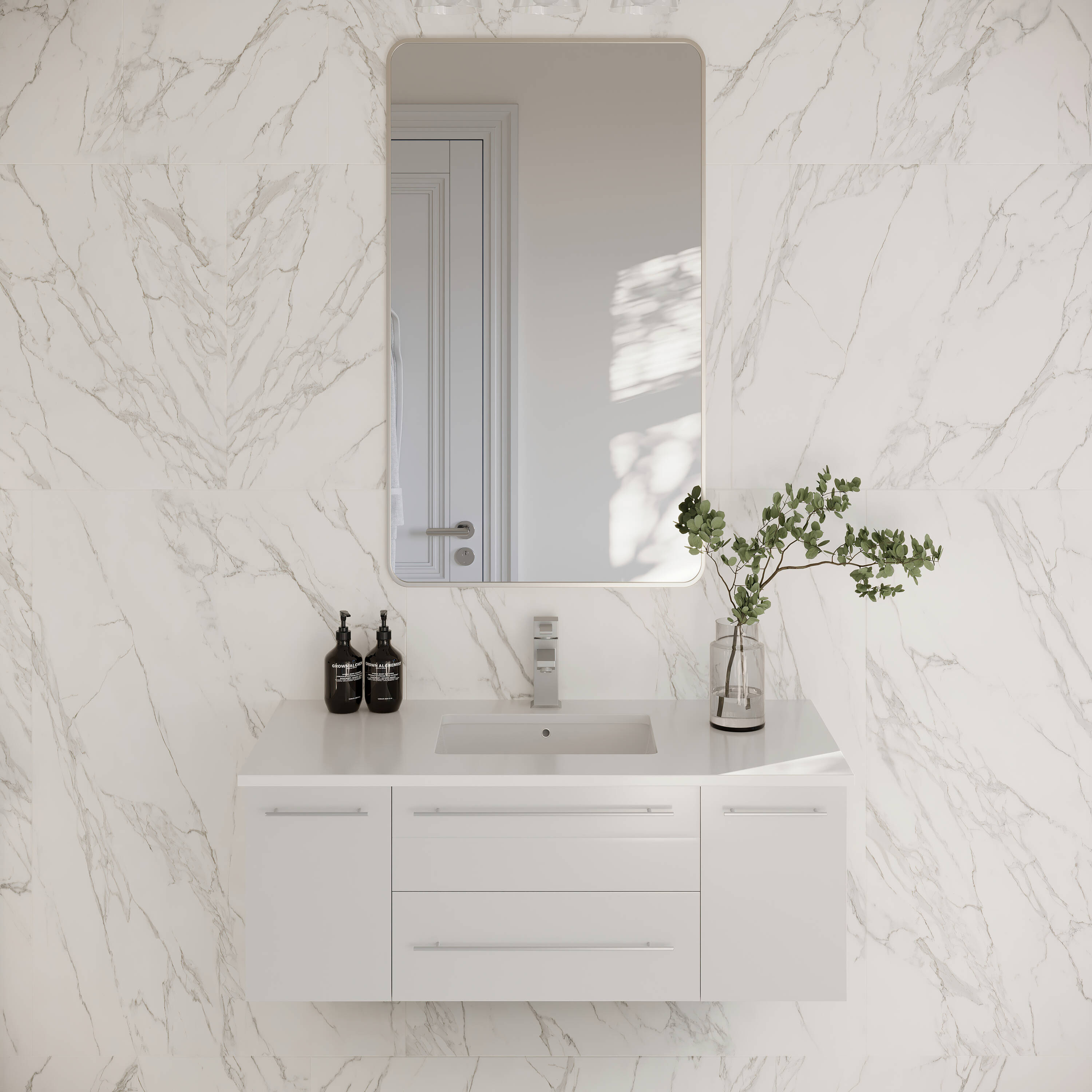 Fresca FCB6142WH-UNS-CWH-U Lucera 42-in White Undermount Single sink Floating Bathroom Vanity with White Quartz Top