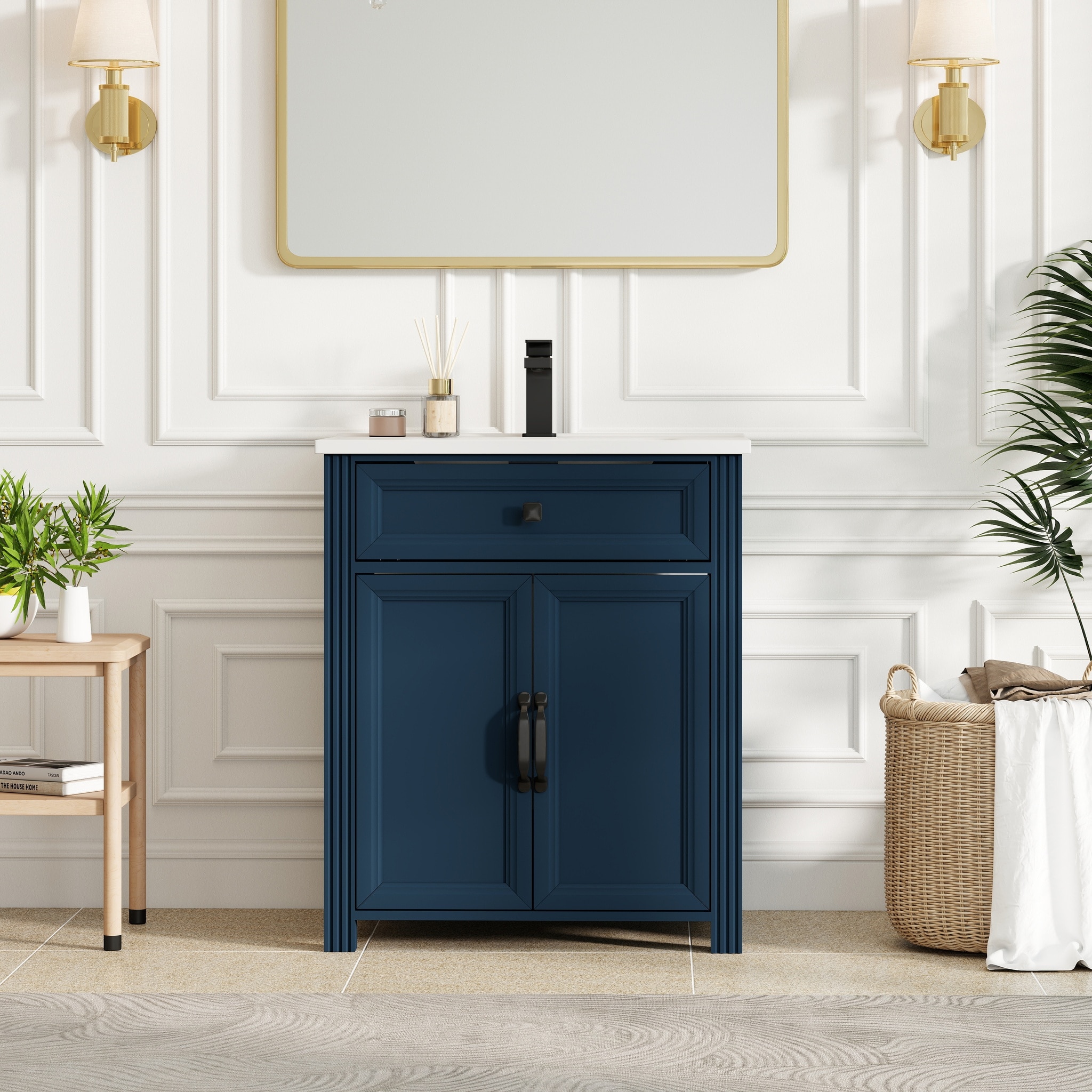 Tenleaf Blue Mid-Century Modern Bathroom Vanity Set with Painted ...