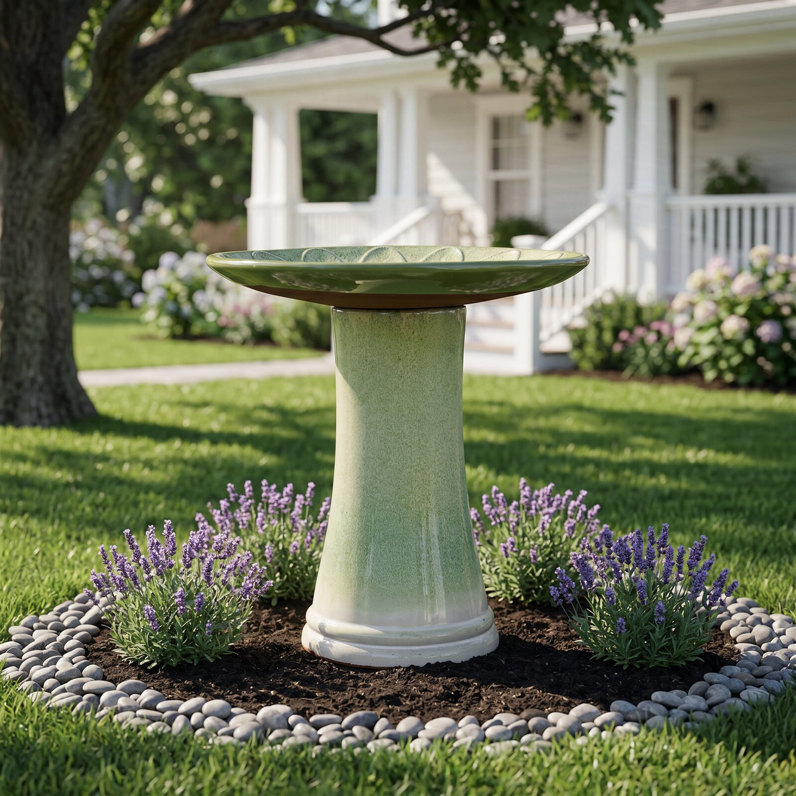 SunJet Outdoor Bird Bath Glossy Green Ceramic Design for Home Garden ...