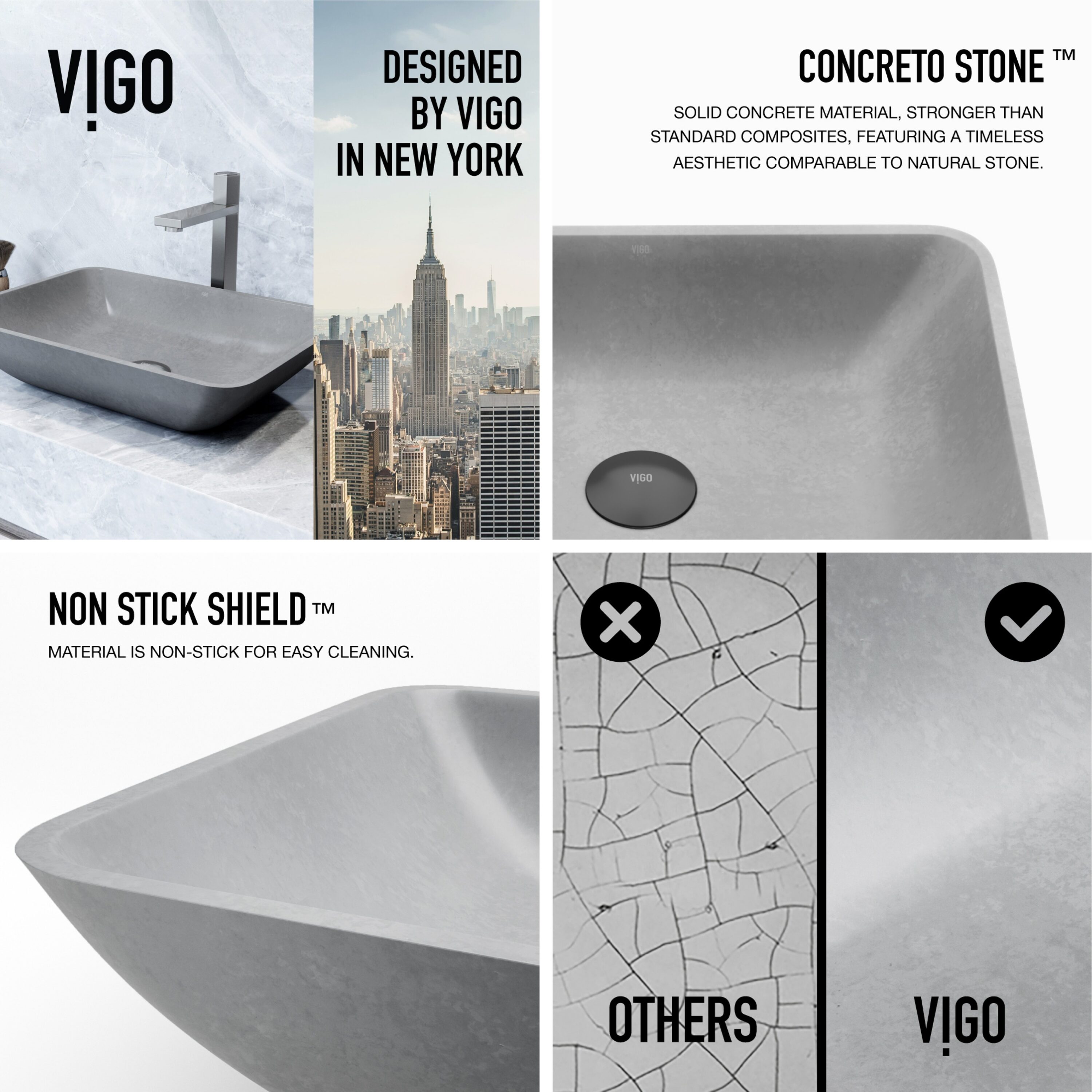 Gray Concrete Rectangular Vessel Bathroom Sink