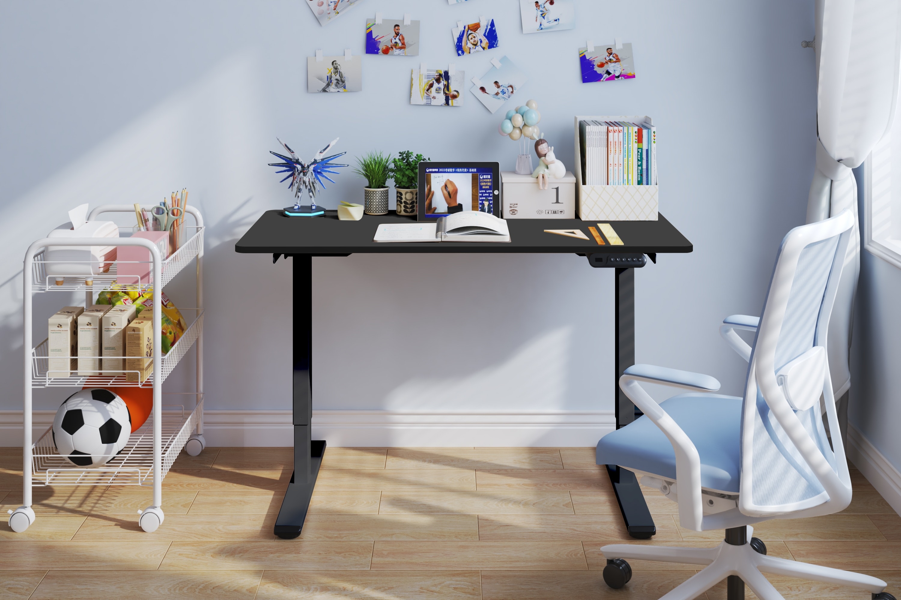 Tatayosi JJ-09010083 Electric Standing Desk Dual Motor Adjustable Height Desk Home Office Computer Workstation Sit Stand up Desk;48 x 24 Inches  (Black Frame and Black Top)