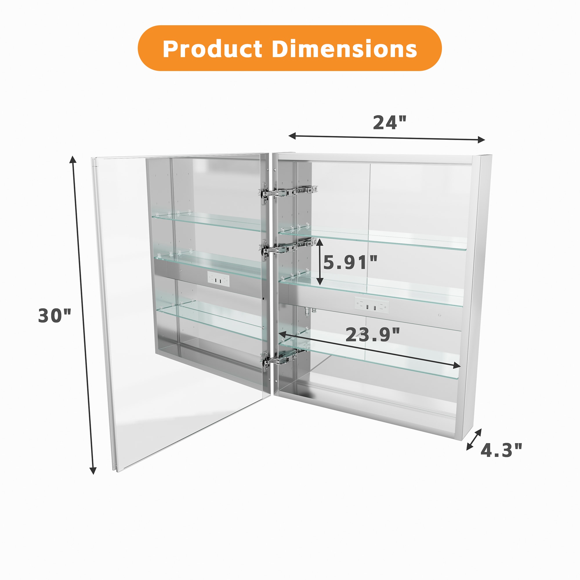 BEARSOLIM 24-in x 30-in Medicine Cabinet with Mirror Segmented LED ...