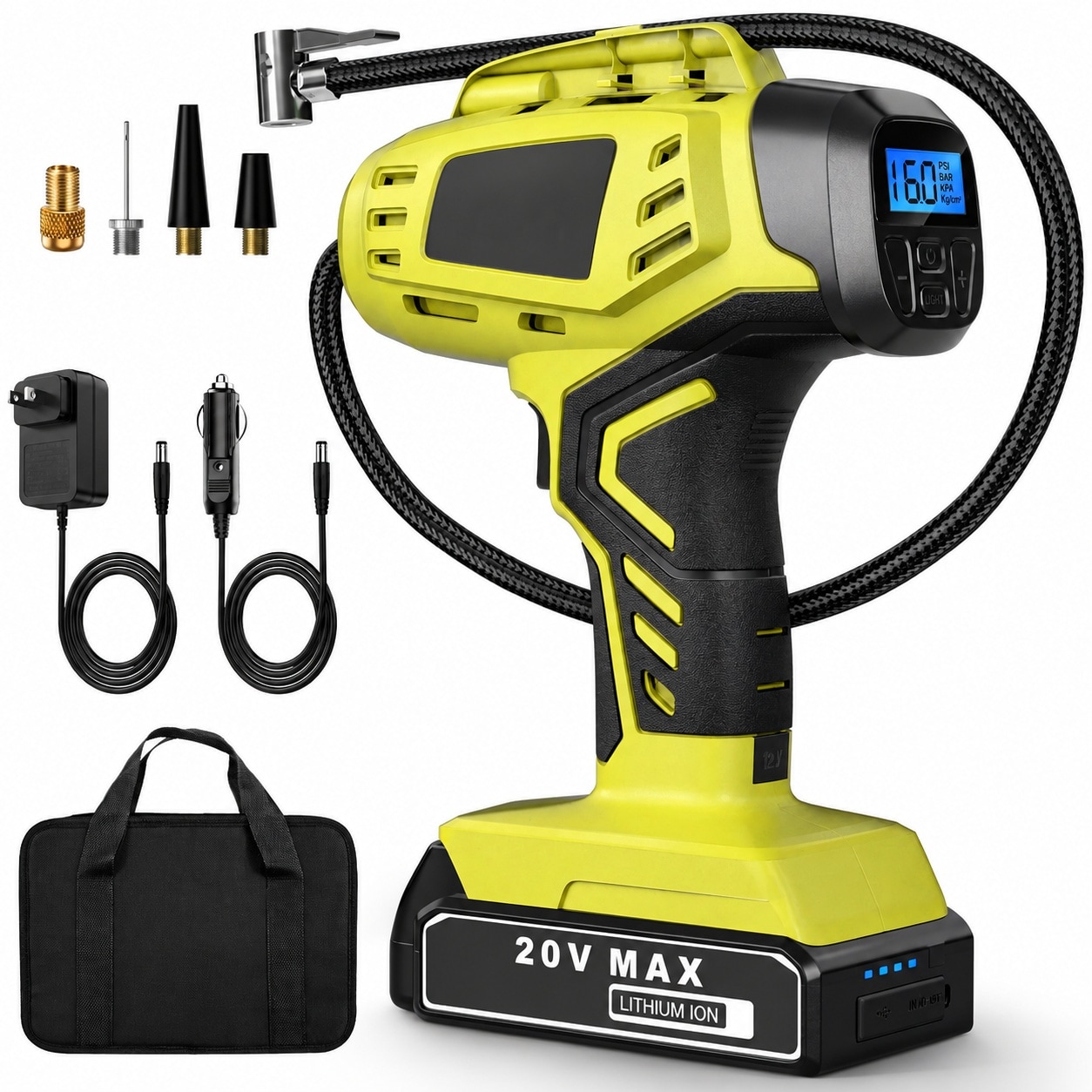 DYRCJ  Portable Tire Inflator 160PSI Cordless Air Compressor with Digital Display Auto Shutoff and Multiple Nozzles for Car Bike Motorcycle Sports