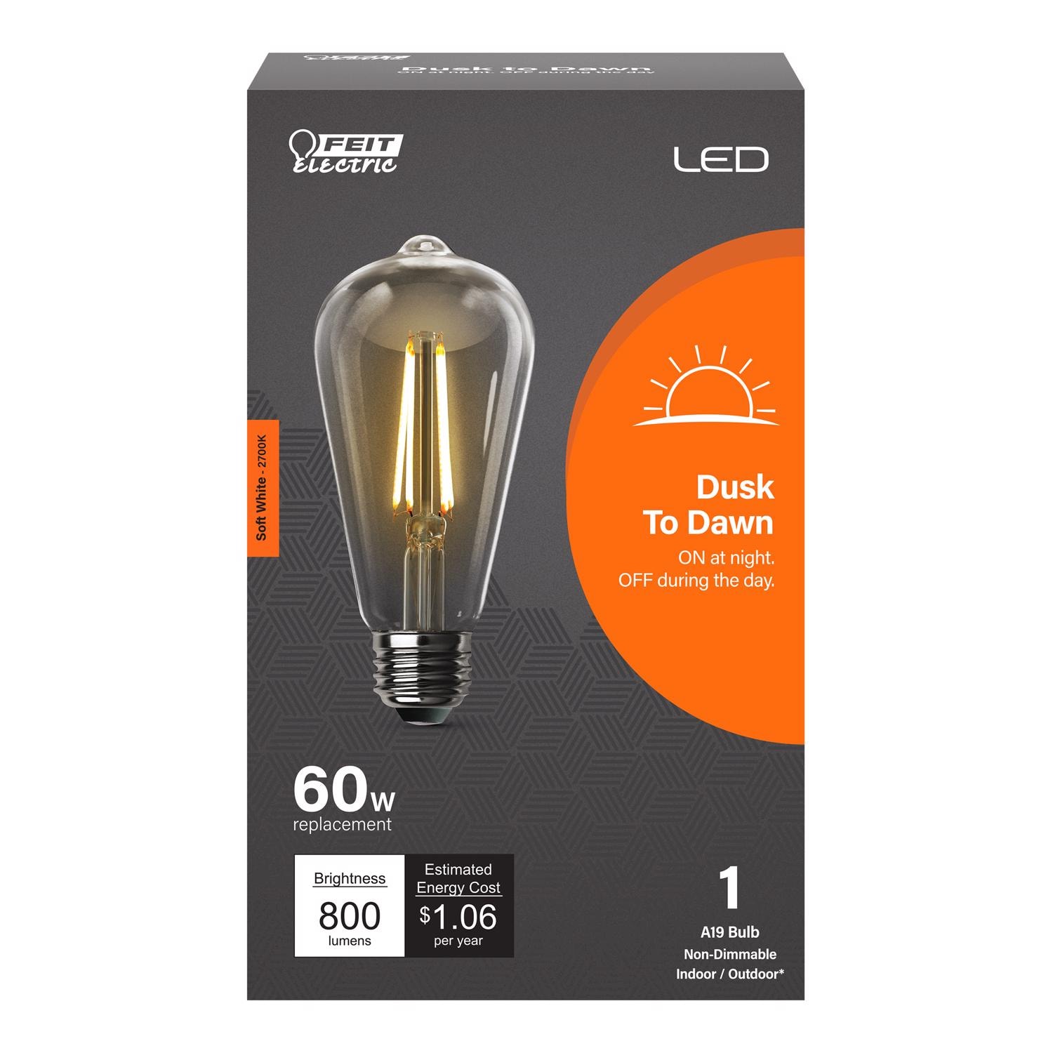 Feit Electric EJD3011444 ST19 E26 Medium LED Dusk to Dawn Bulb Soft White 60 Watt Equivalence 1 pk