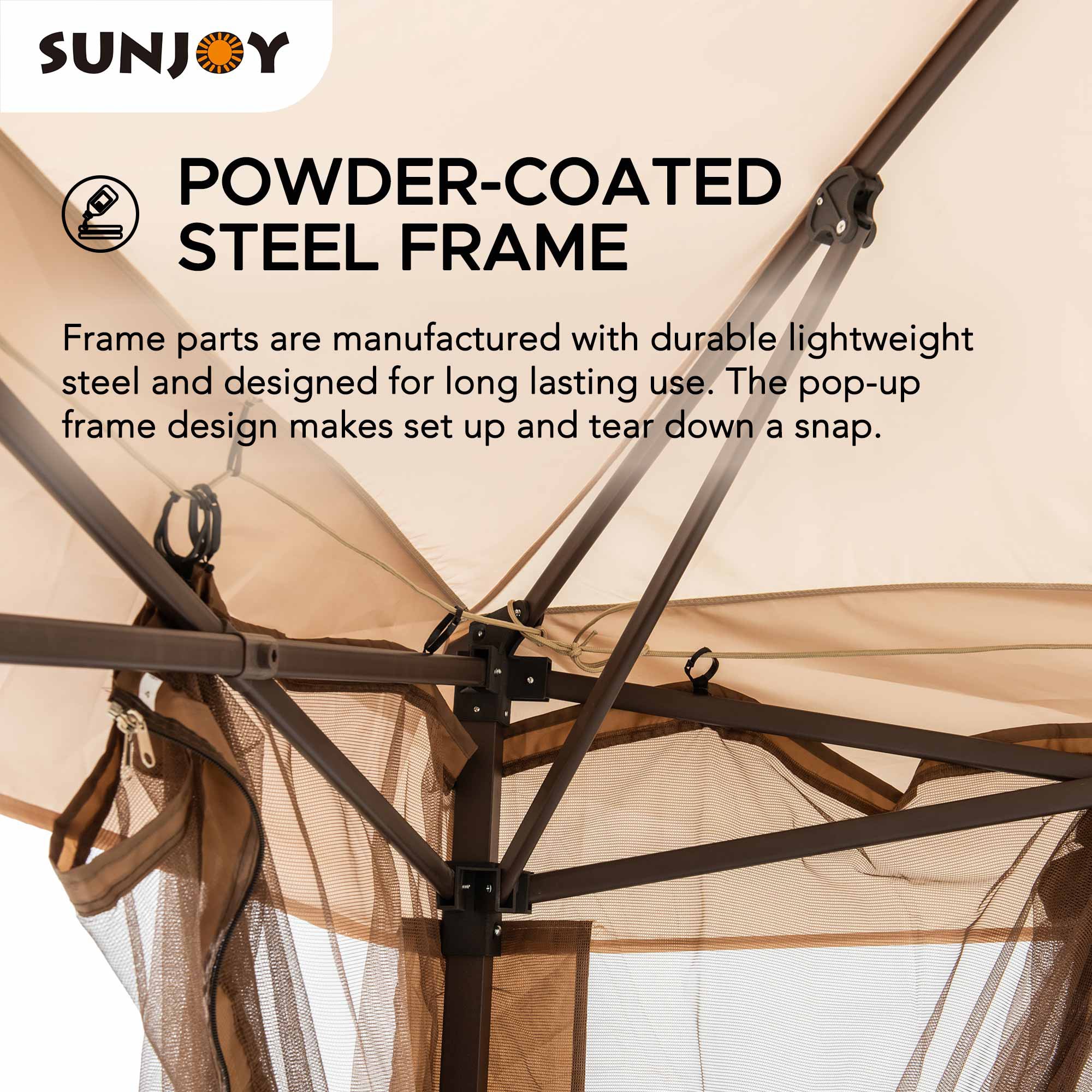 Brown Steel Frame Pop-Up Gazebo with Solar LED Lighting