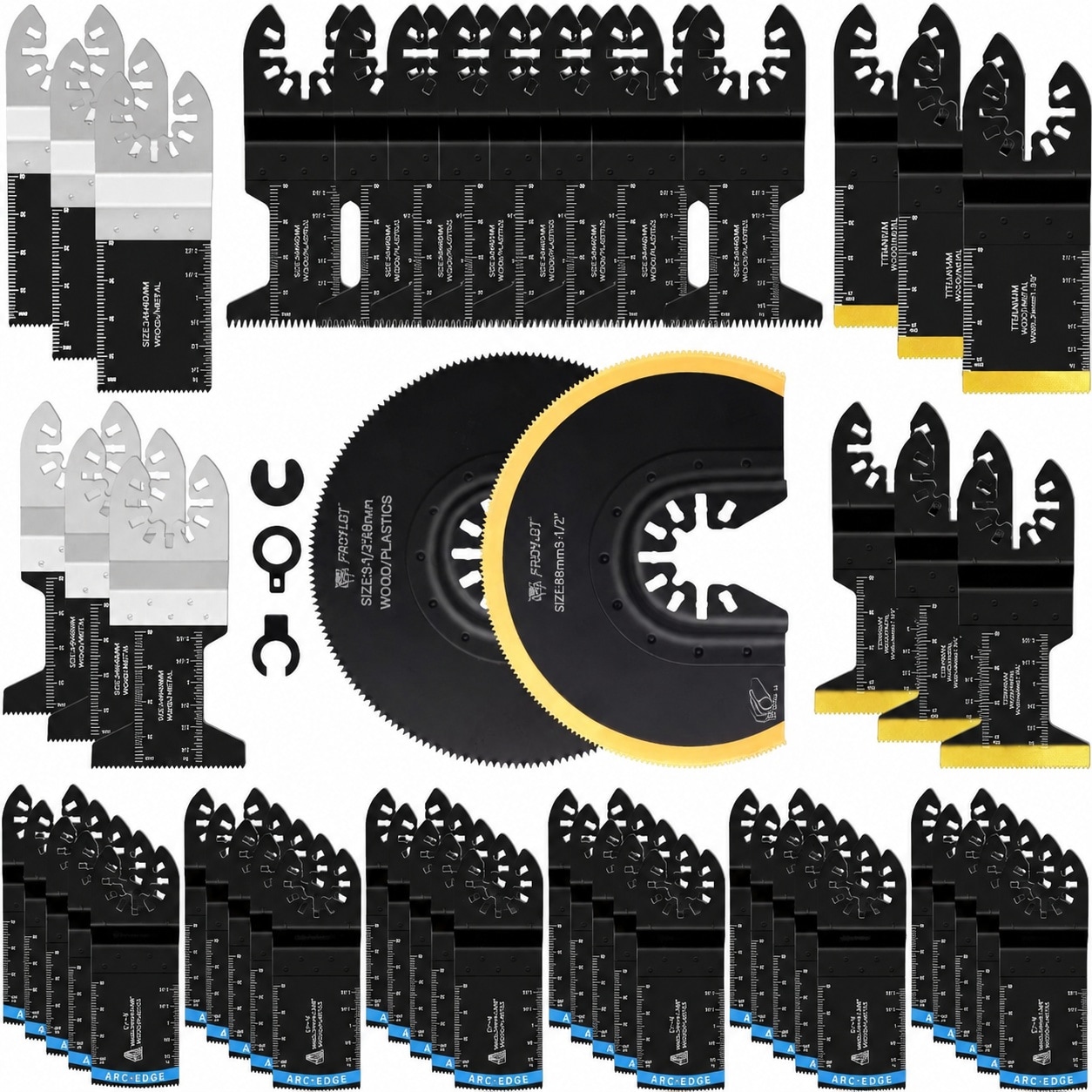 SenQWFa  52 PCS Oscillating Multi Tool Blades Kit Titanium Bi Metal Saw Blades for Metal Nail Wood OSB Drywall Universal Fit Dewalt Ryobi Worx