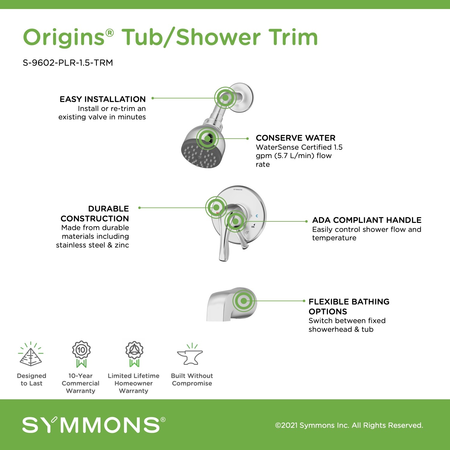 Symmons S-9602-PLR-1.5-TRM Tub-Shower-Faucets - View #3